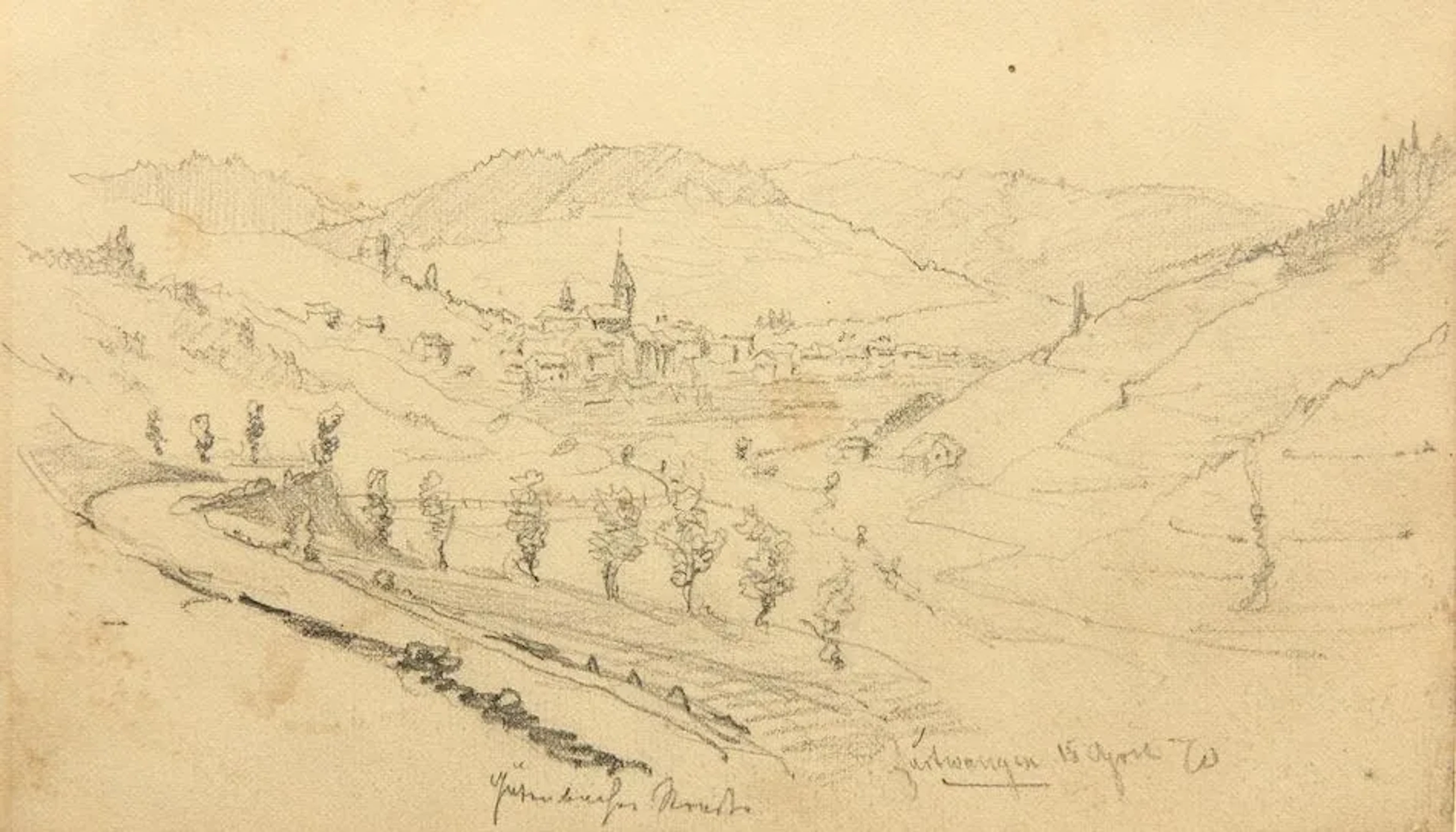 Unknown (19th), Furtwangen in the Black Forest, 1870, Pencil Unknown