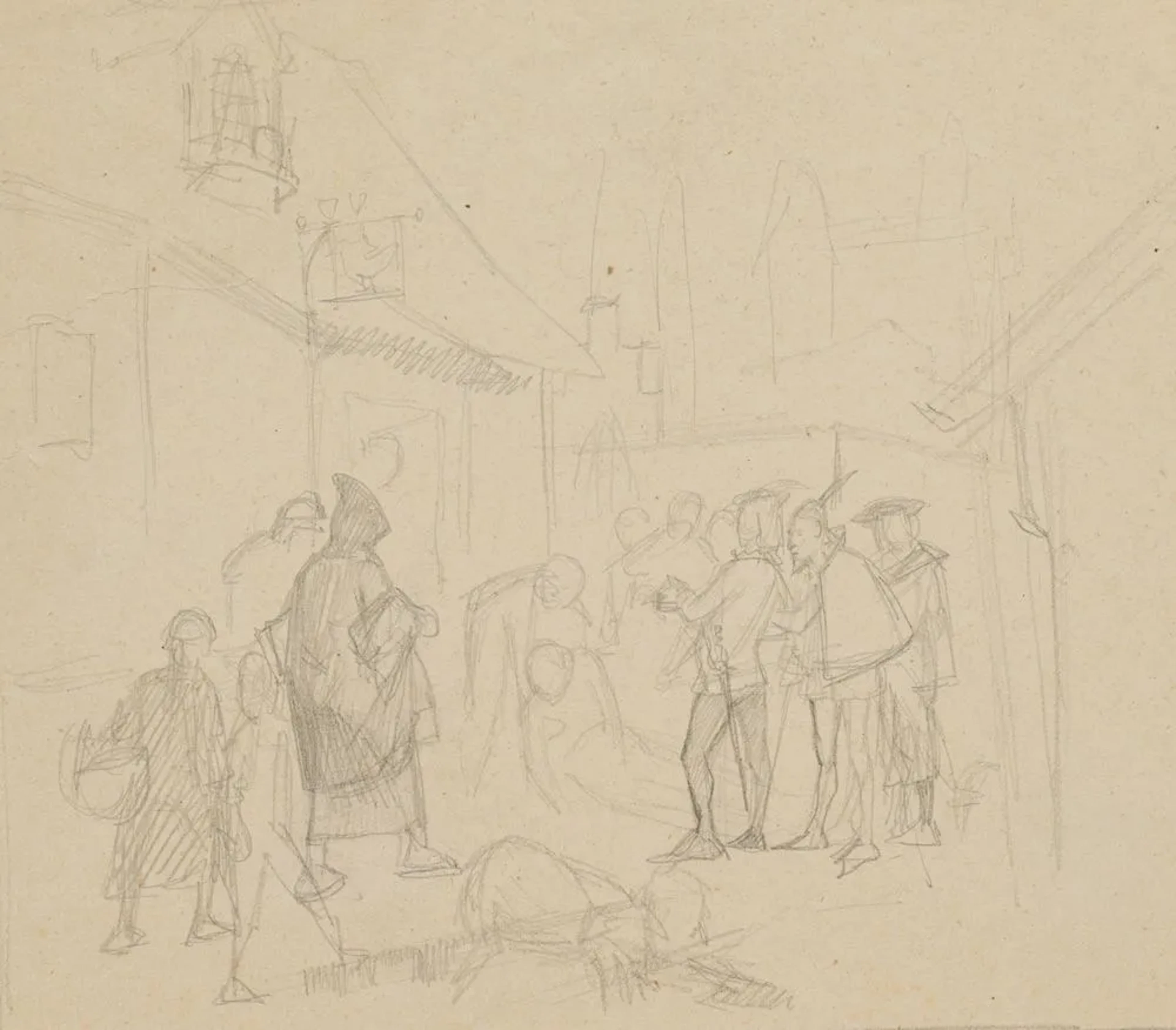 E. RONDAHL (1858–1914), A scene with figures after a duel, around