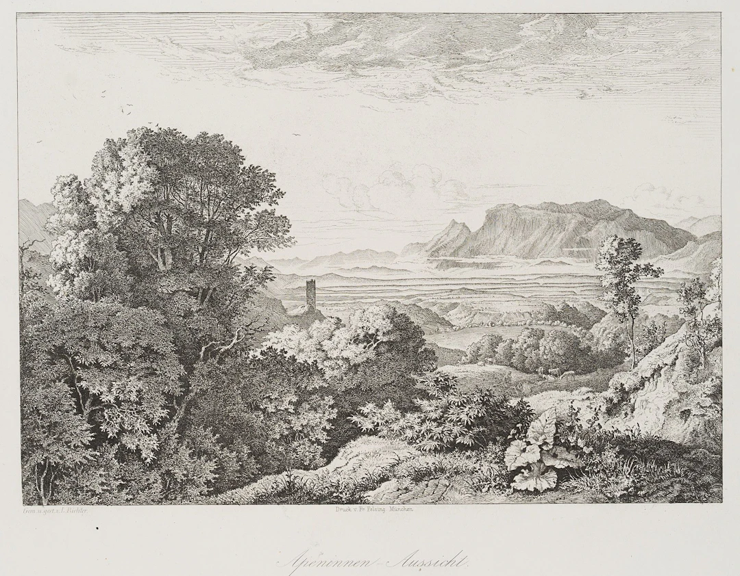 L. RICHTER (1803–1884), Palestrina in the Apennines, 1875, Etching