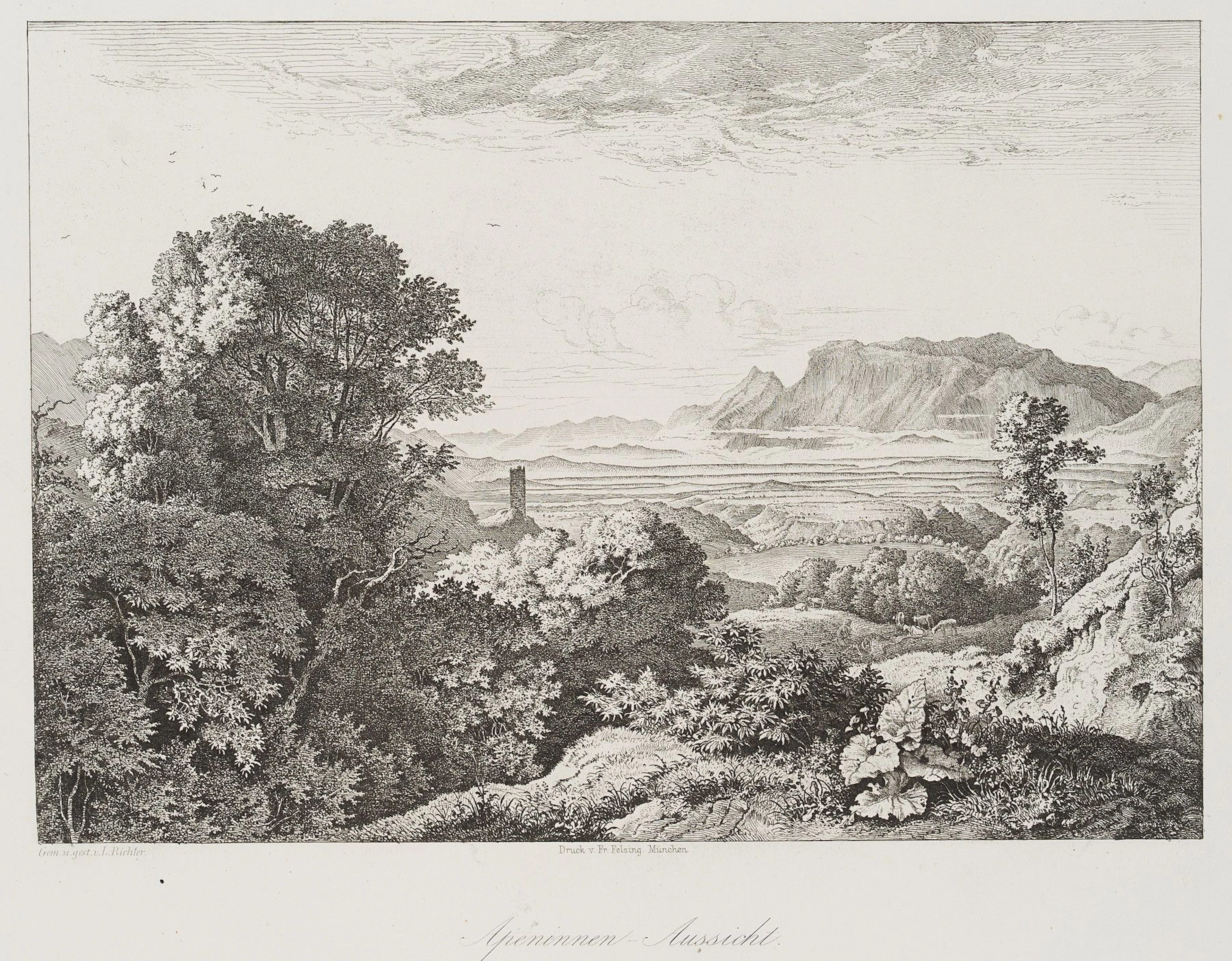 L. RICHTER (1803–1884), Palestrina in the Apennines, 1875, Etching