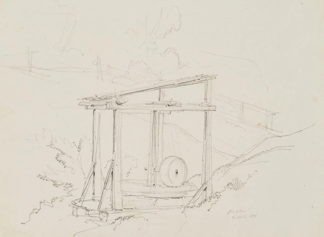E. BRETENIÈRES (*1804), Old Oil Mill near Stalden, Valais, Switzerland