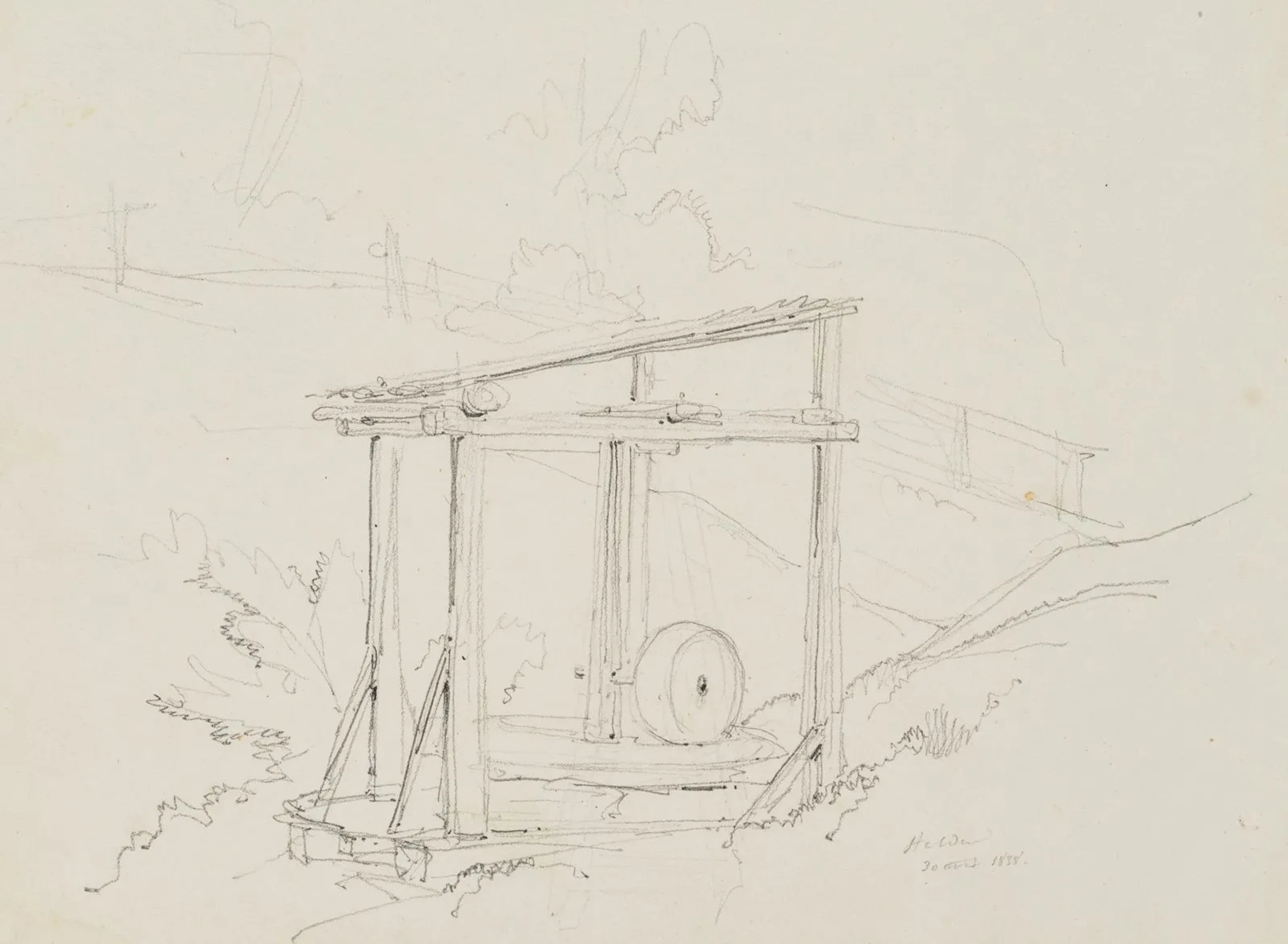 E. BRETENIÈRES (*1804), Old Oil Mill near Stalden, Valais, Switzerland