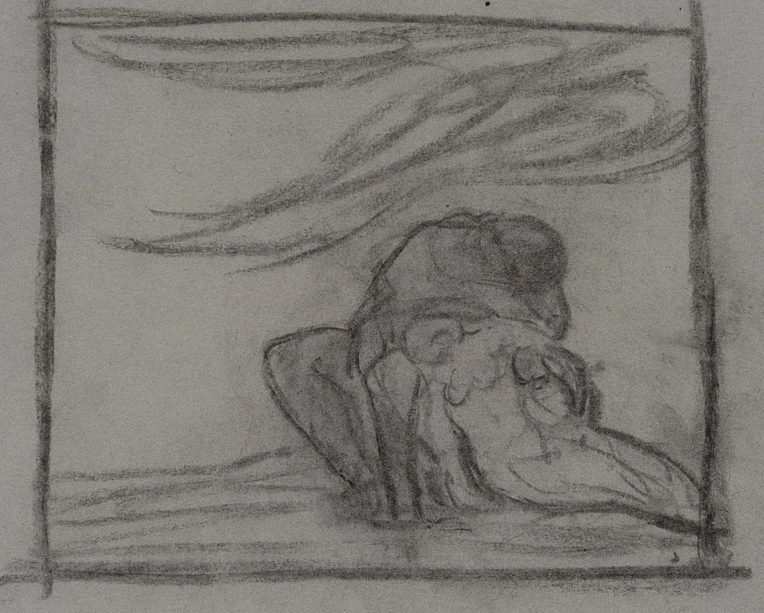 C. WALTHER (1880–1954), Study sheet featuring a mourner, Charcoal