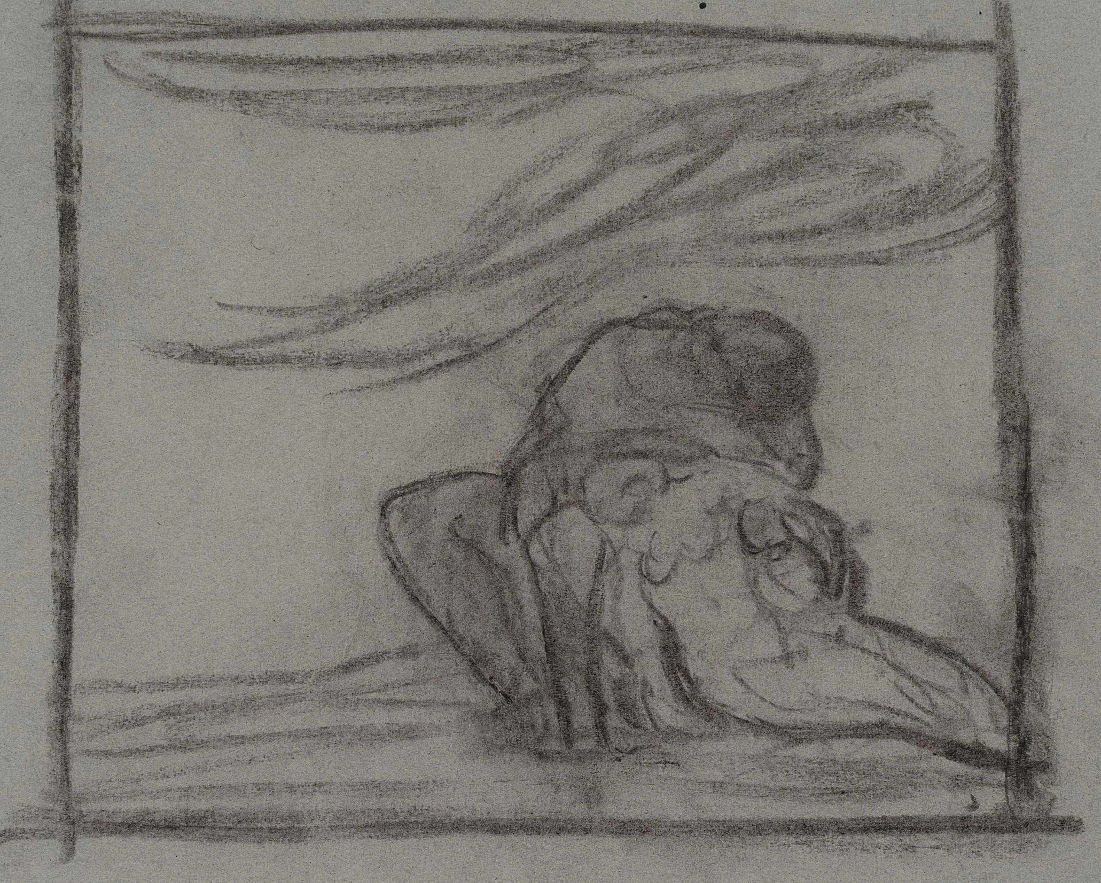 C. WALTHER (1880–1954), Study sheet featuring a mourner, Charcoal