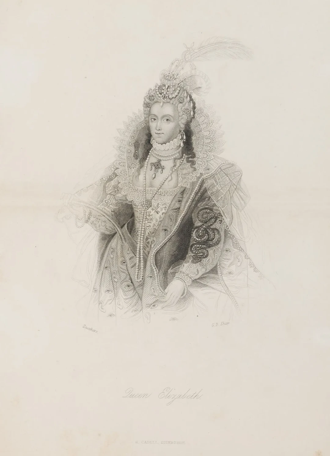 G. SHAW (19th) after ZUCCARI (*1529), Queen Elizabeth, around 1840