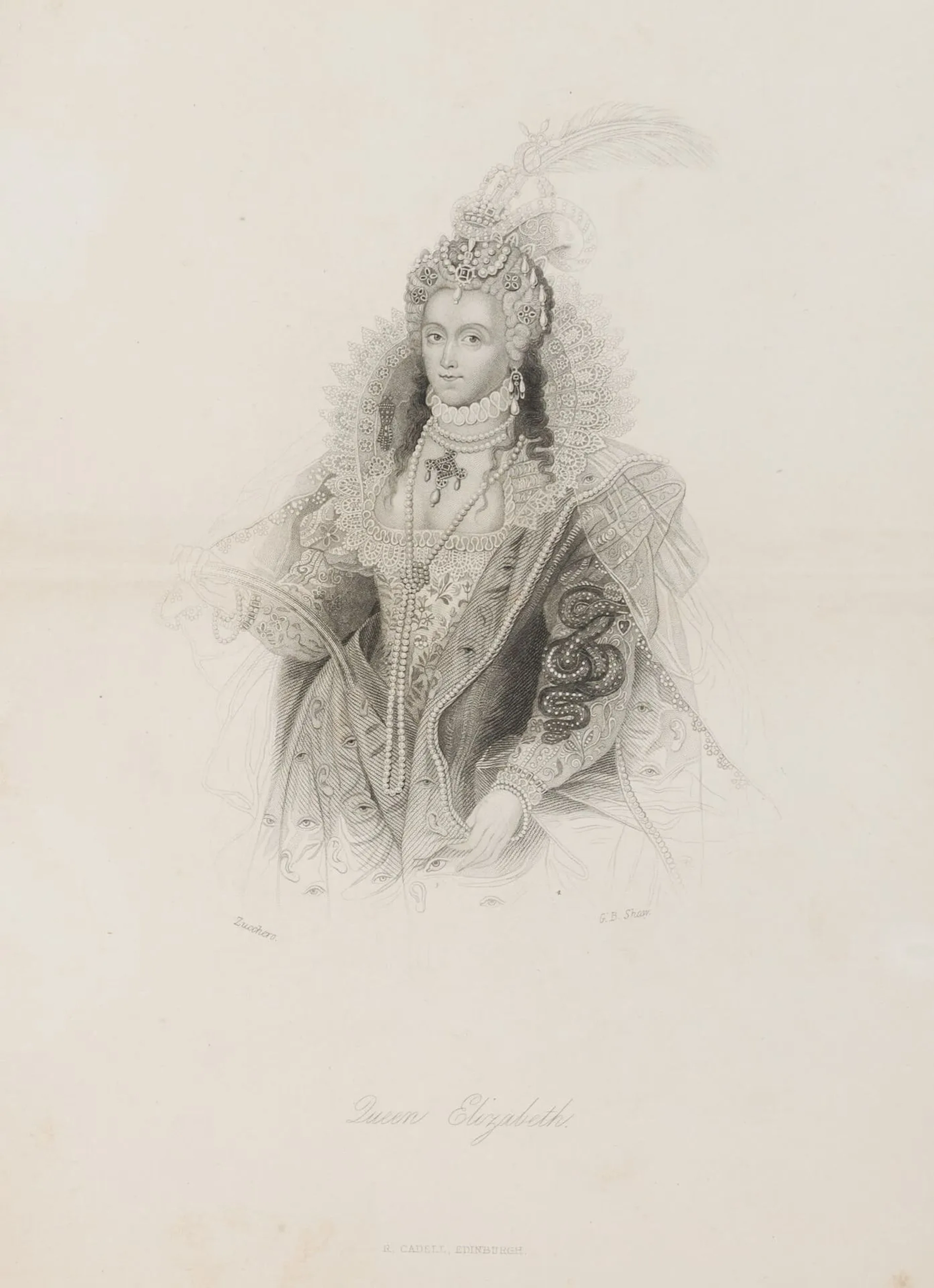G. SHAW (19th) after ZUCCARI (*1529), Queen Elizabeth, around 1840
