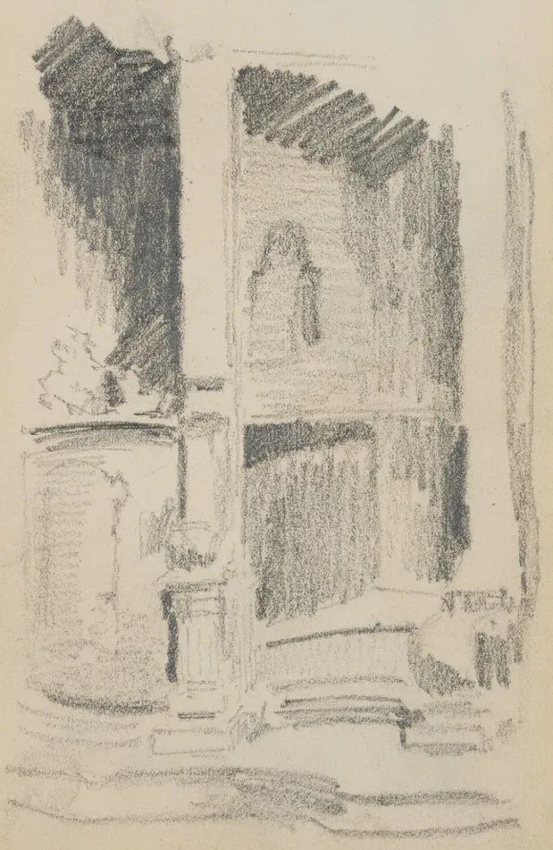 J. MOGK (1868-1921), Niche, church architecture, sketch, Pencil Johannes