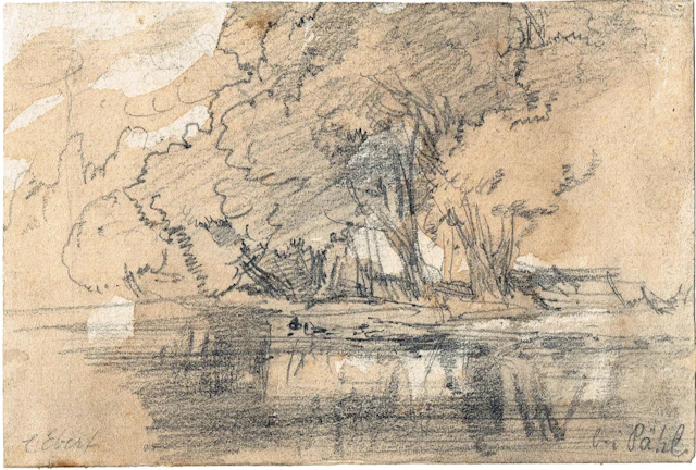 C. EBERT (1821–1885), River floodplain near Pähl, Pencil Carl Ebert