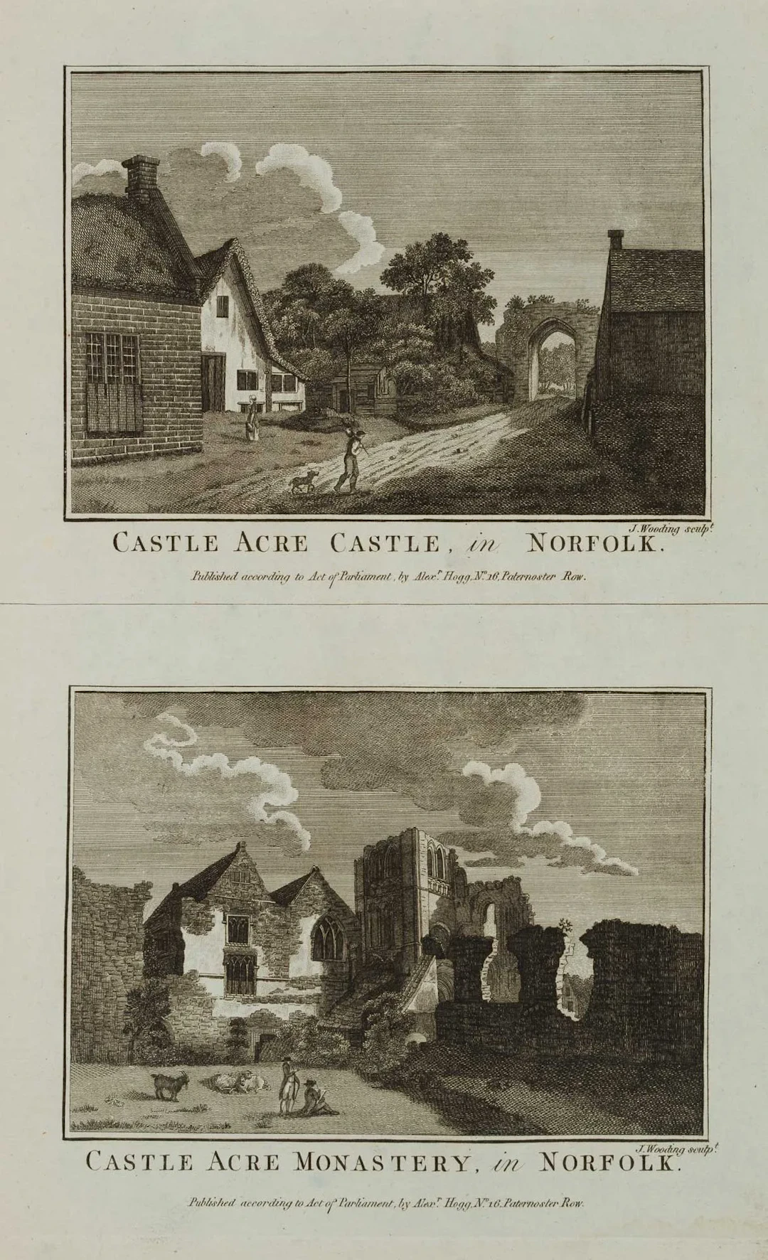 J. WOODING (1788–1790), Castle Acre Castle, Norfolk, Etching J. Wooding