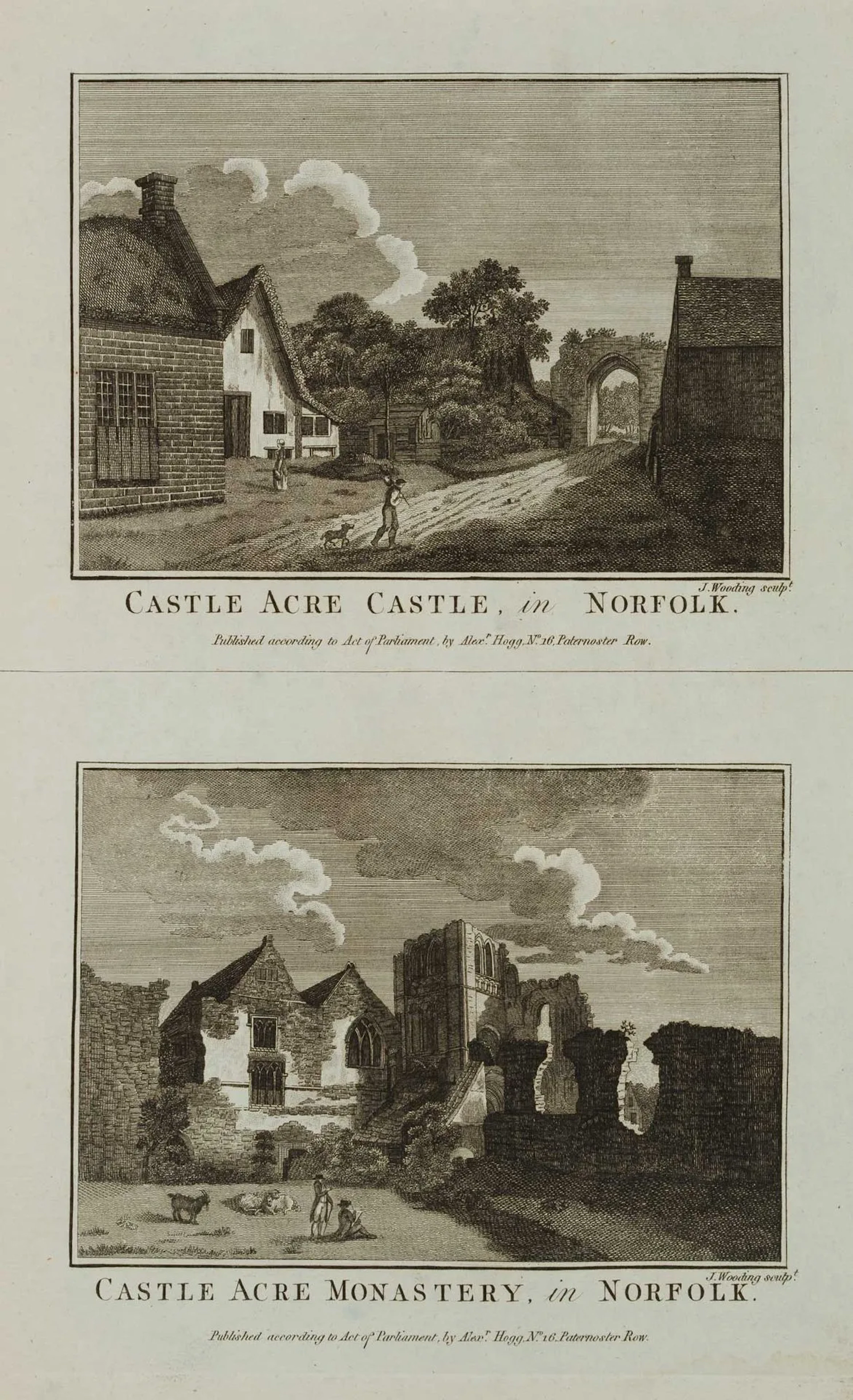 J. WOODING (1788–1790), Castle Acre Castle, Norfolk, Etching J. Wooding