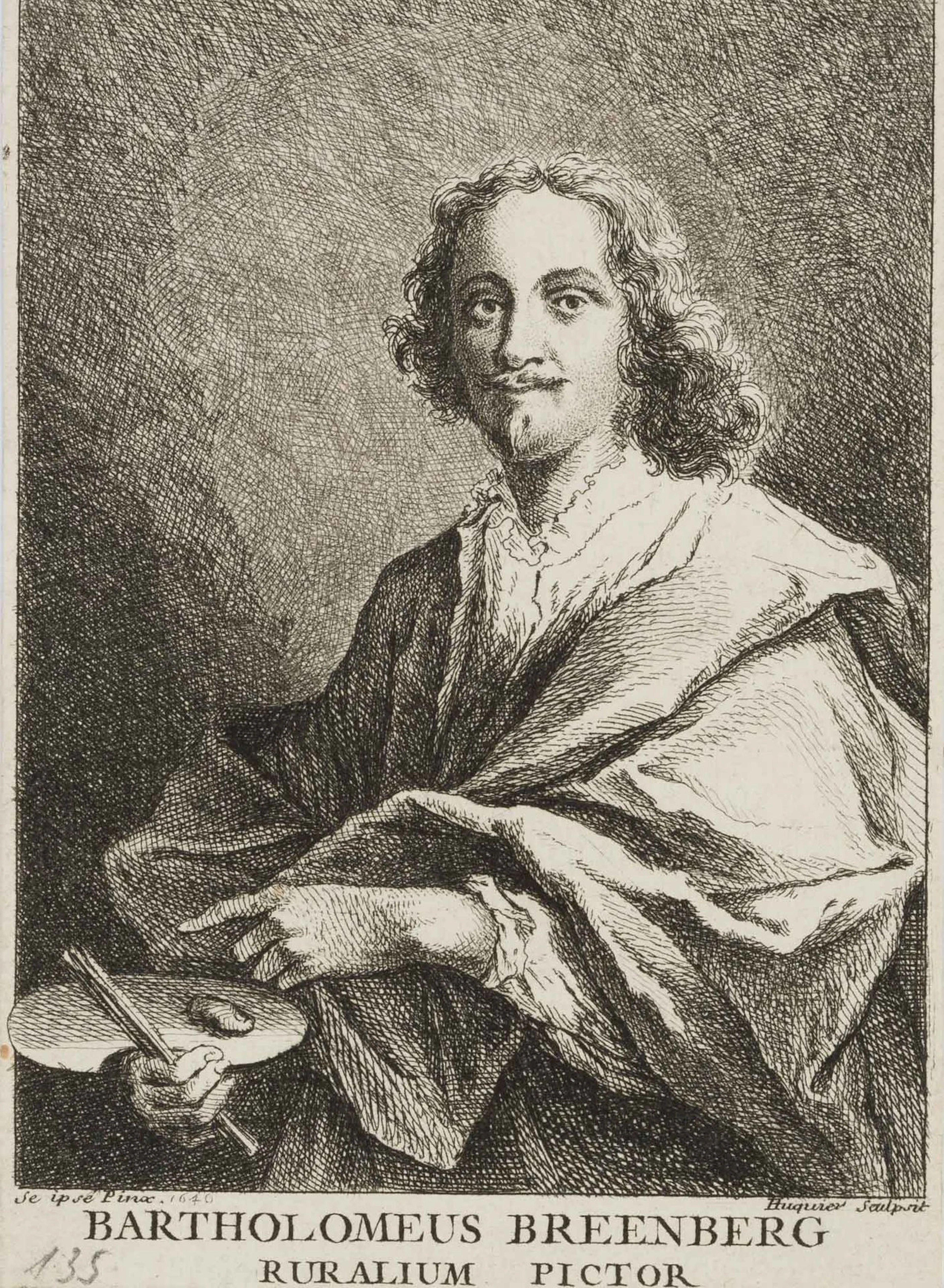 G. HUQUIER (*1695) after BREENBERGH (*1598), Self-portrait, Etching