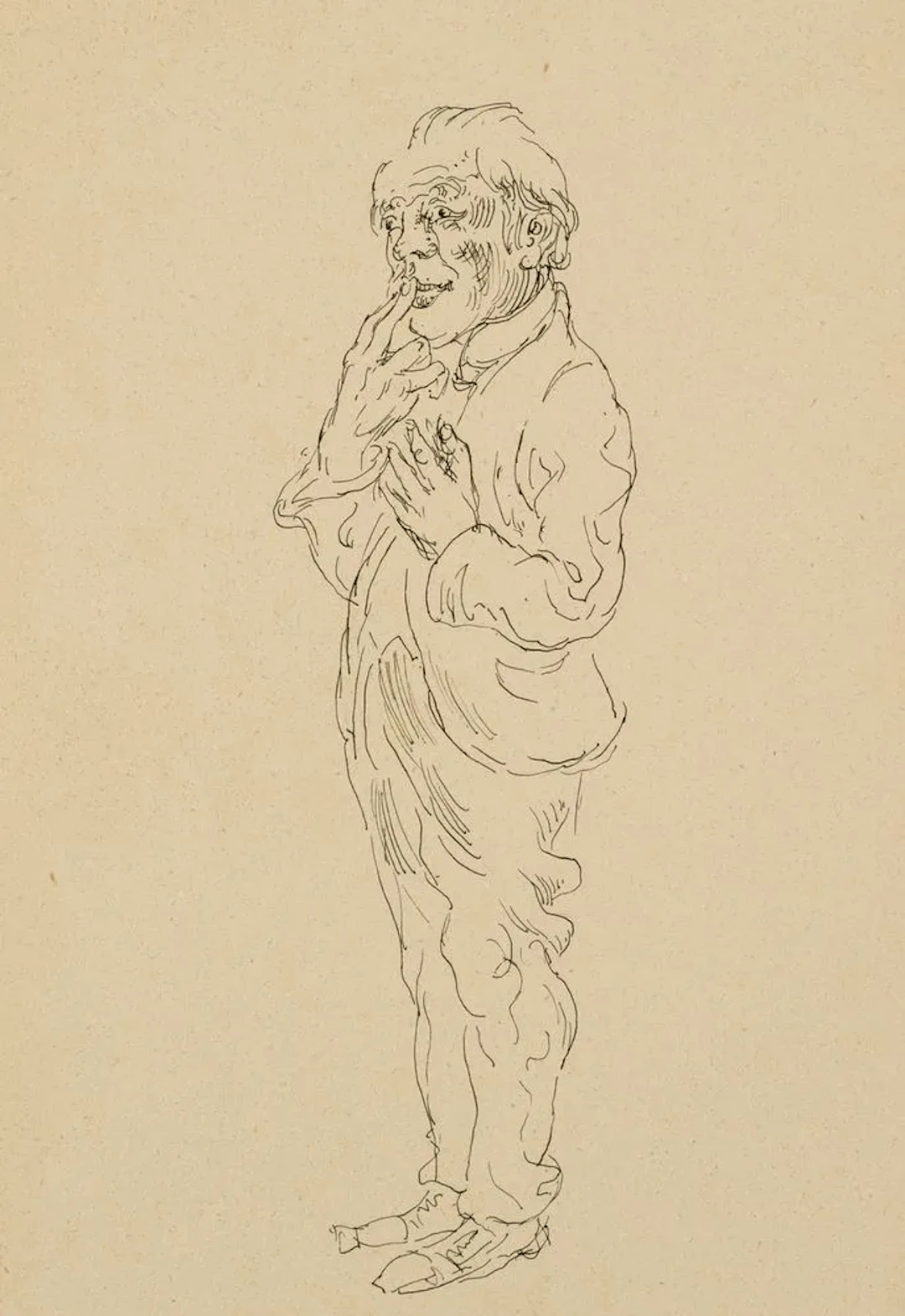 Unknown (20th), Satirical portrayal: a man in a suit, Indian ink Unknown