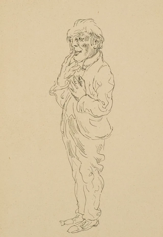 Unknown (20th), Satirical portrayal: a man in a suit, Indian ink Unknown