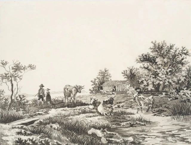 J. HÖFEL (1786–1864) Circle, A Walk in the Countryside, c. 1850, Indian