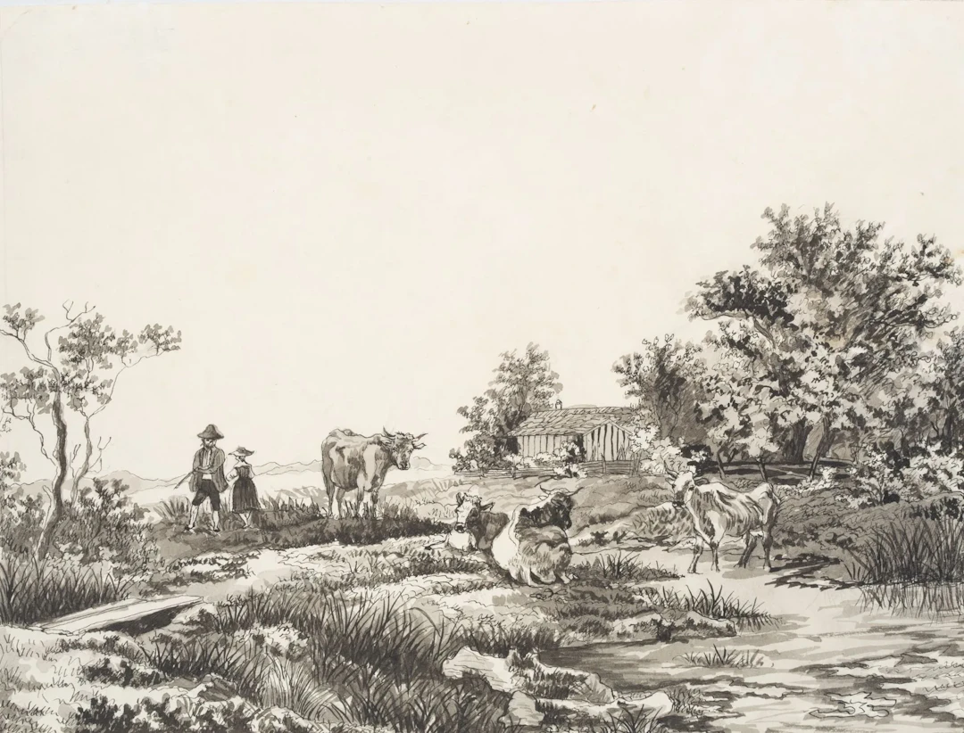 J. HÖFEL (1786–1864) Circle, A Walk in the Countryside, c. 1850, Indian
