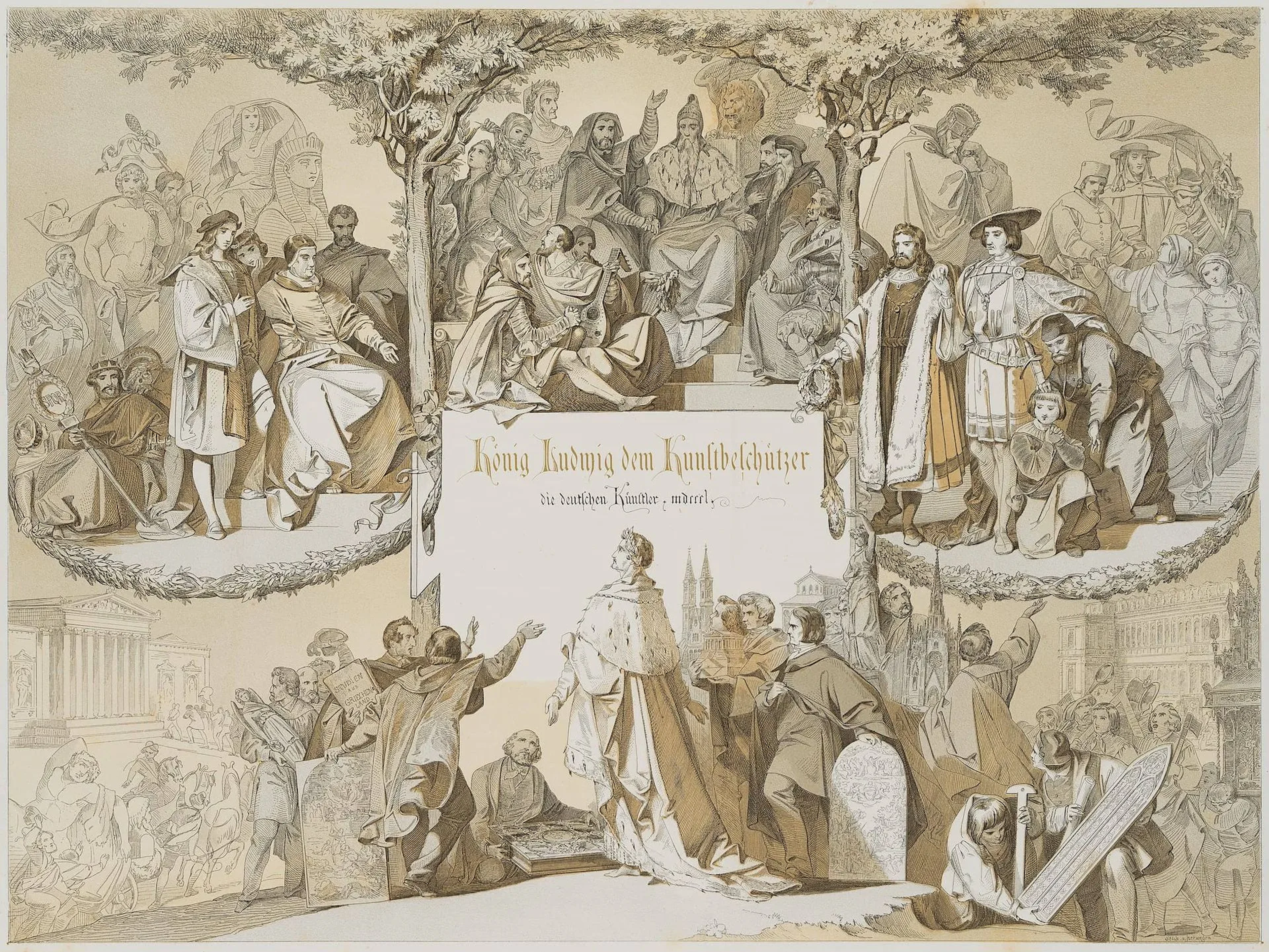 P. HERWEGEN (*1814) after KRELING (*1818), Artists Pay Tribute to