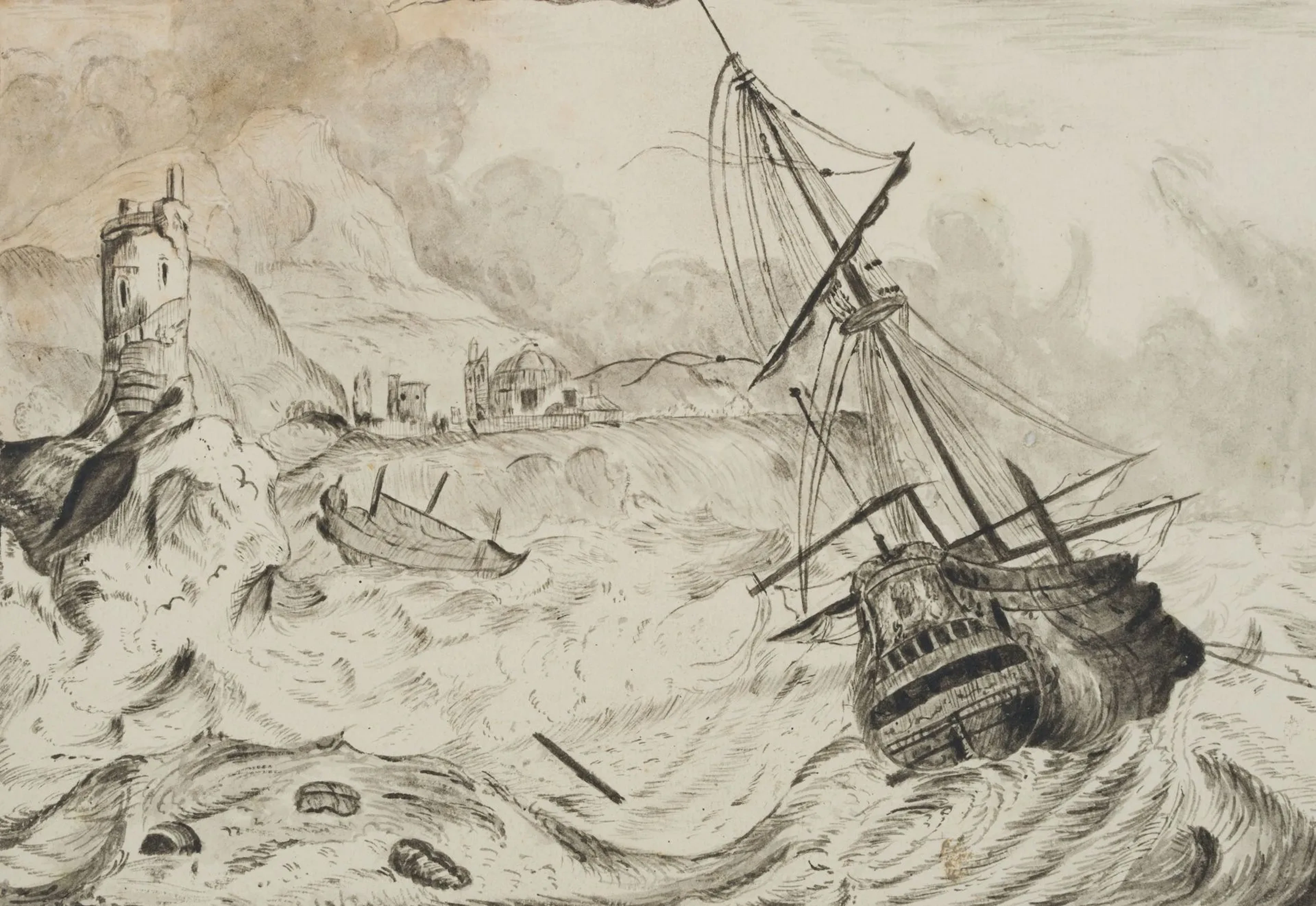 Unknown (18th), Ship on stormy seas, around 1... | Works on paper: bids
