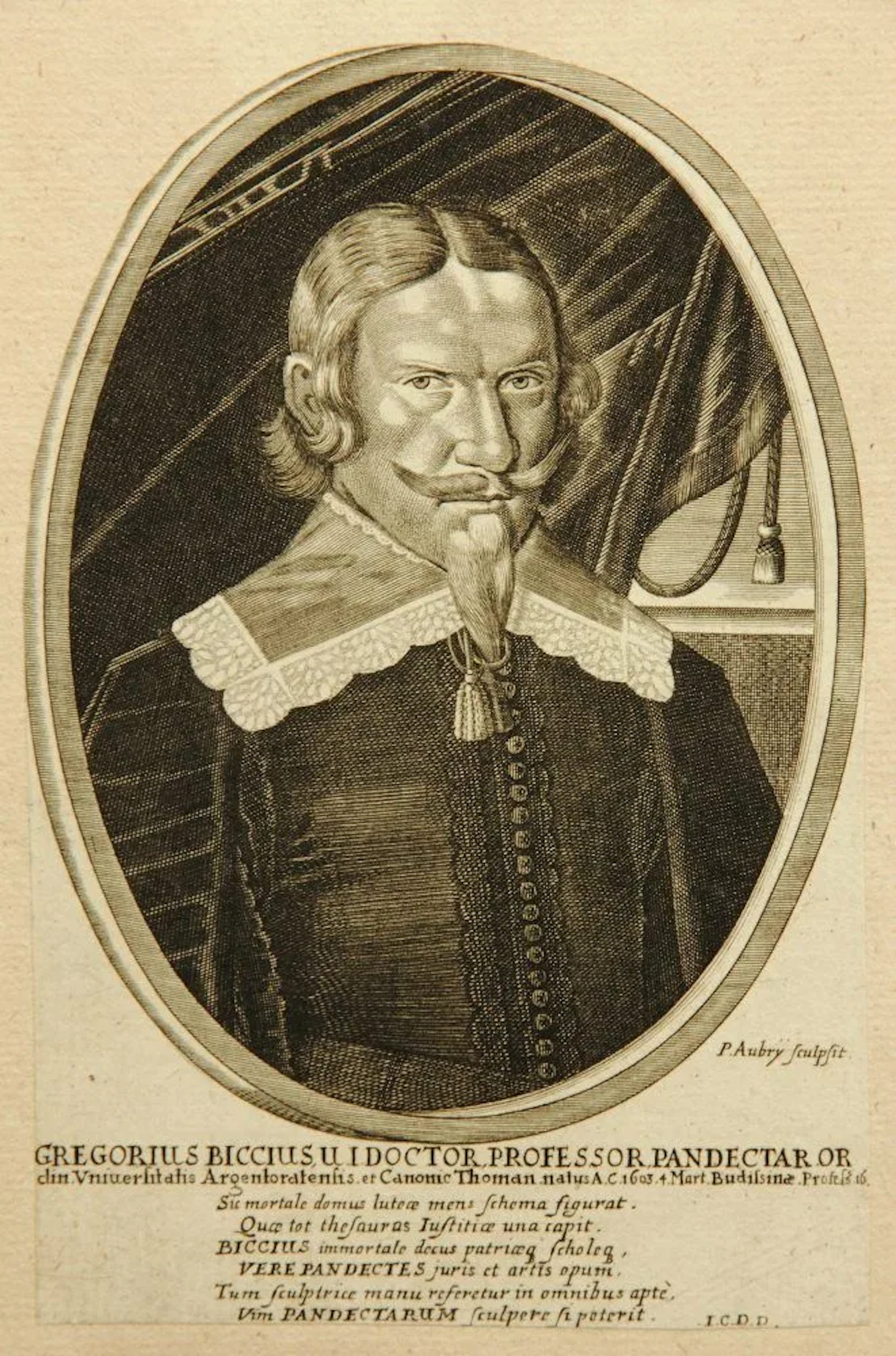 P. AUBRY (1610–1686), Gregorius Biccius (born 1603), Copper engraving