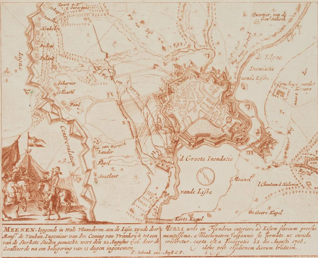 P. SCHENK (1653–1713), Map of Menen, town fortifications, West Flanders
