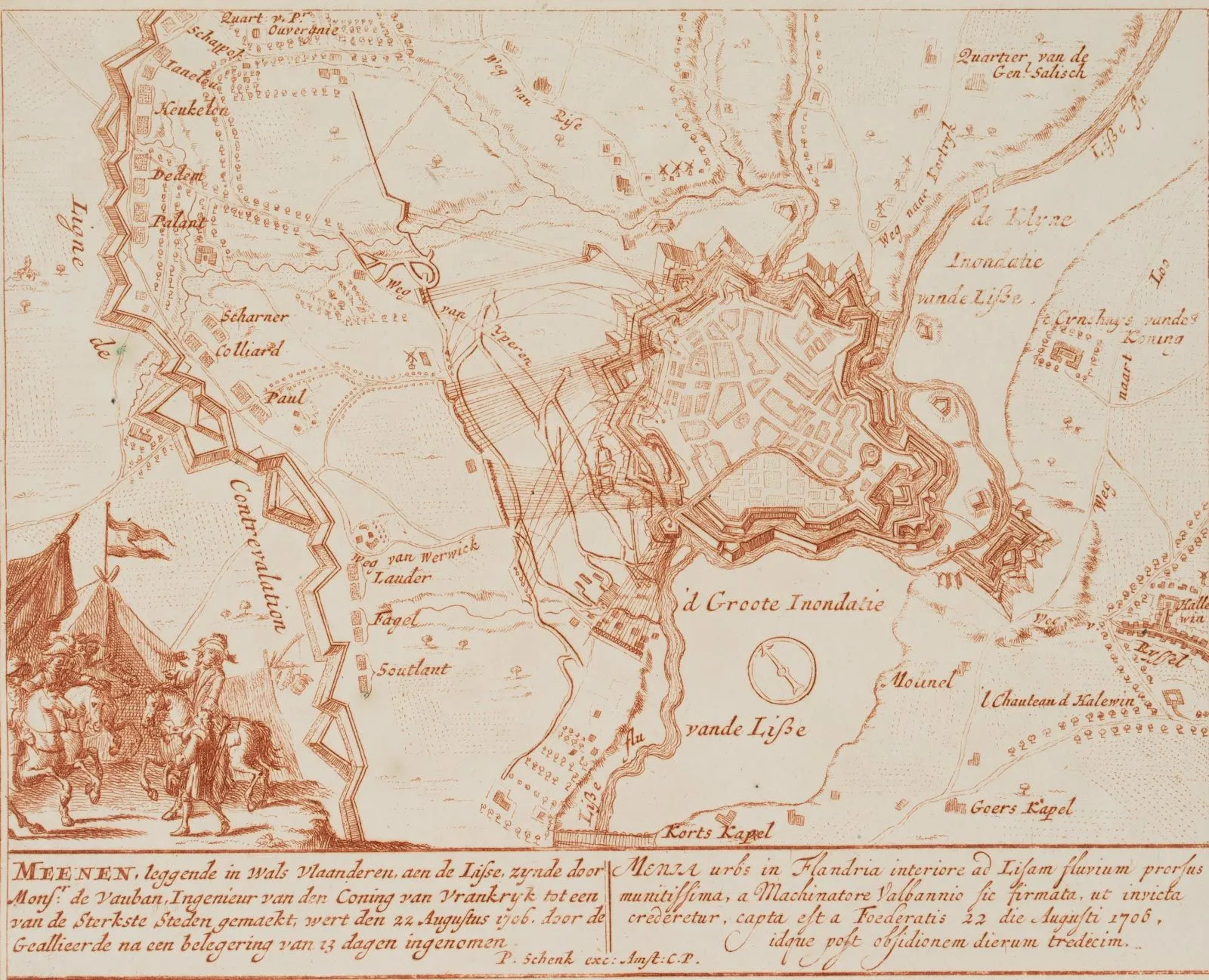 P. SCHENK (1653–1713), Map of Menen, town fortifications, West Flanders