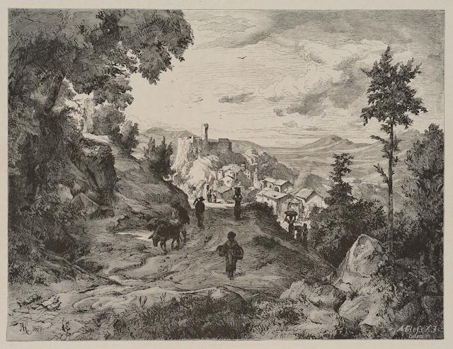 A. CLOSS (1840–1894), View of Olevano, 1879, Wood engraving Adolf