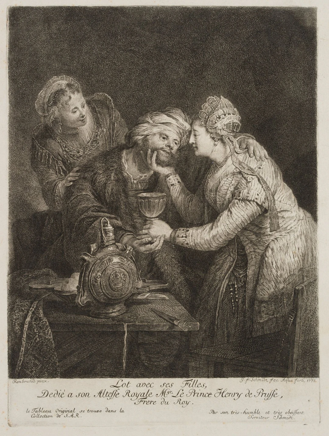 G. SCHMIDT (*1712) after REMBRANDT (*1606), Lot and His Daughters