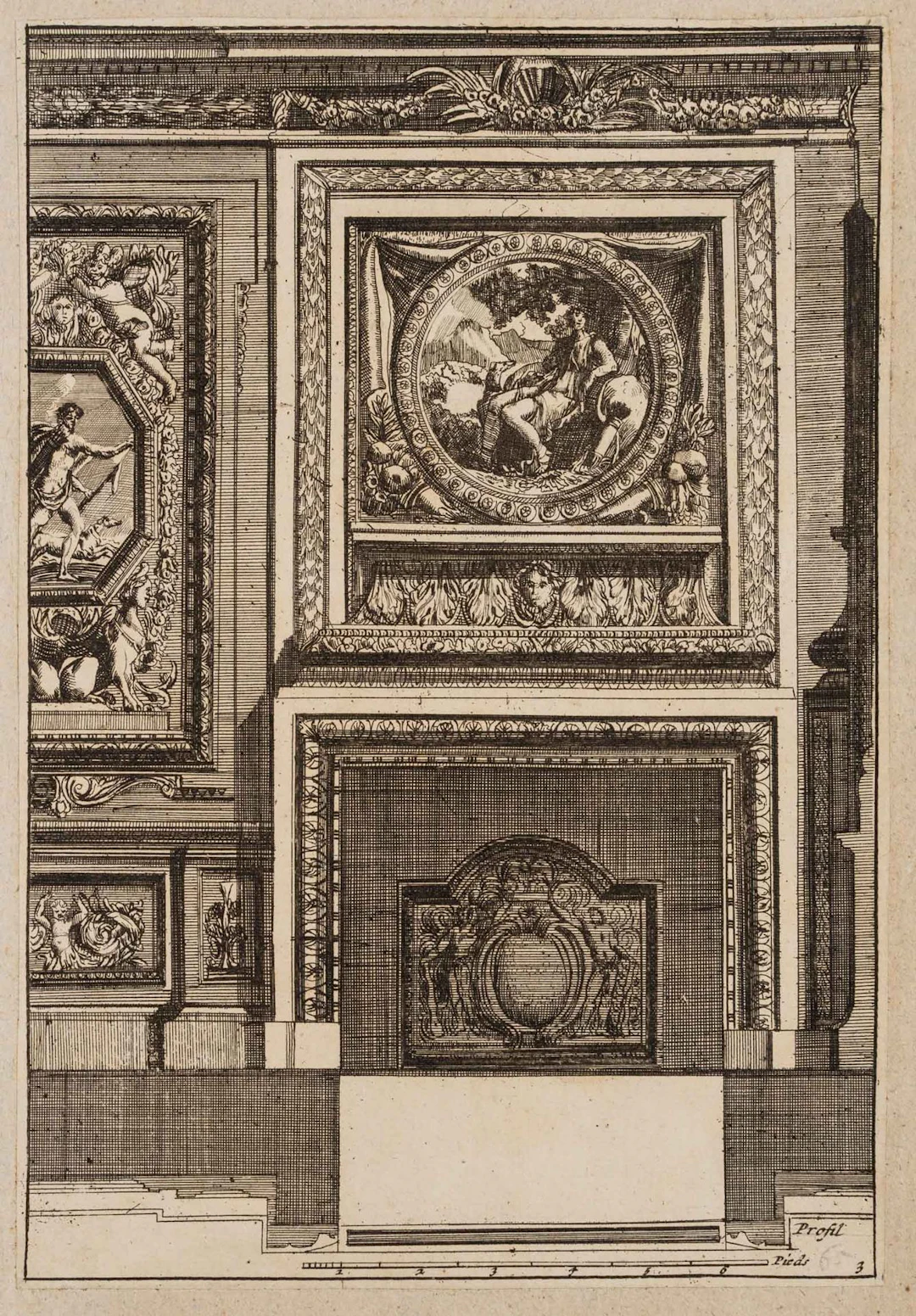 J. LEPAUTRE (1618-1682), Fireplace design, Italian style 3, around