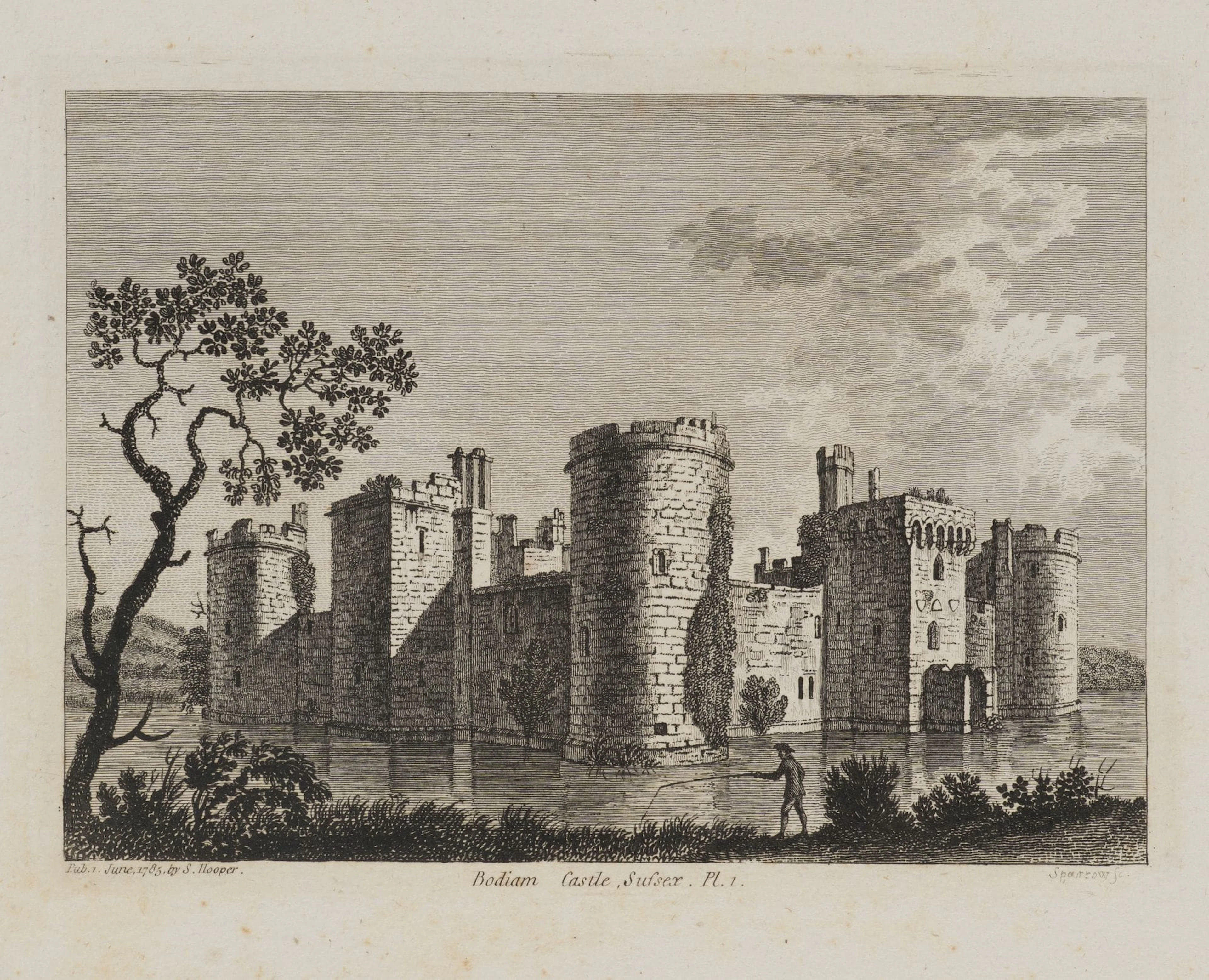 SPARROW (18th), Bodiam Castle, Sussex, 1785, Etching Sparrow (18th