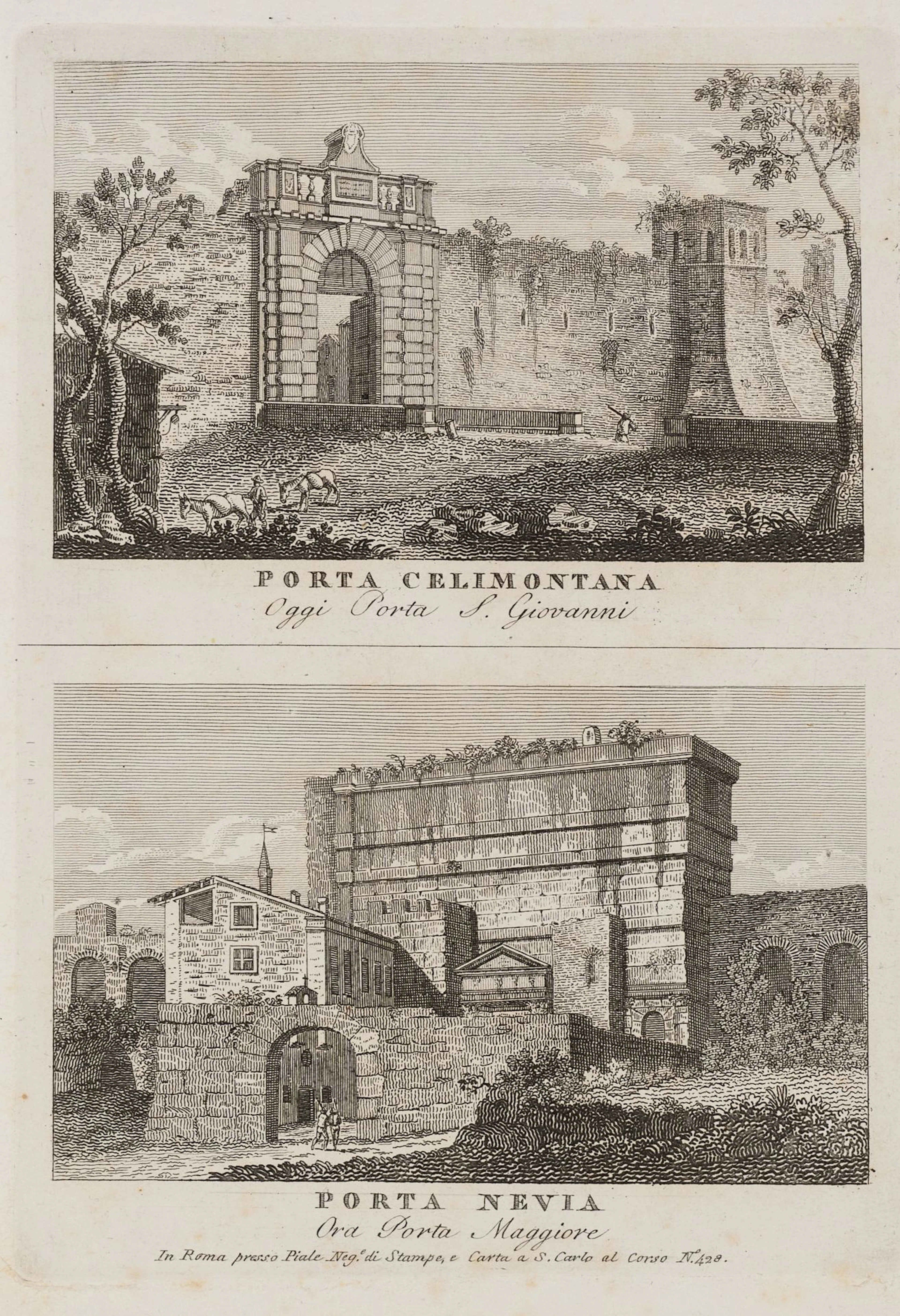 Unknown (19th century), PORTA CELIMONTANA. PORTA NEVIA., Copper engraving