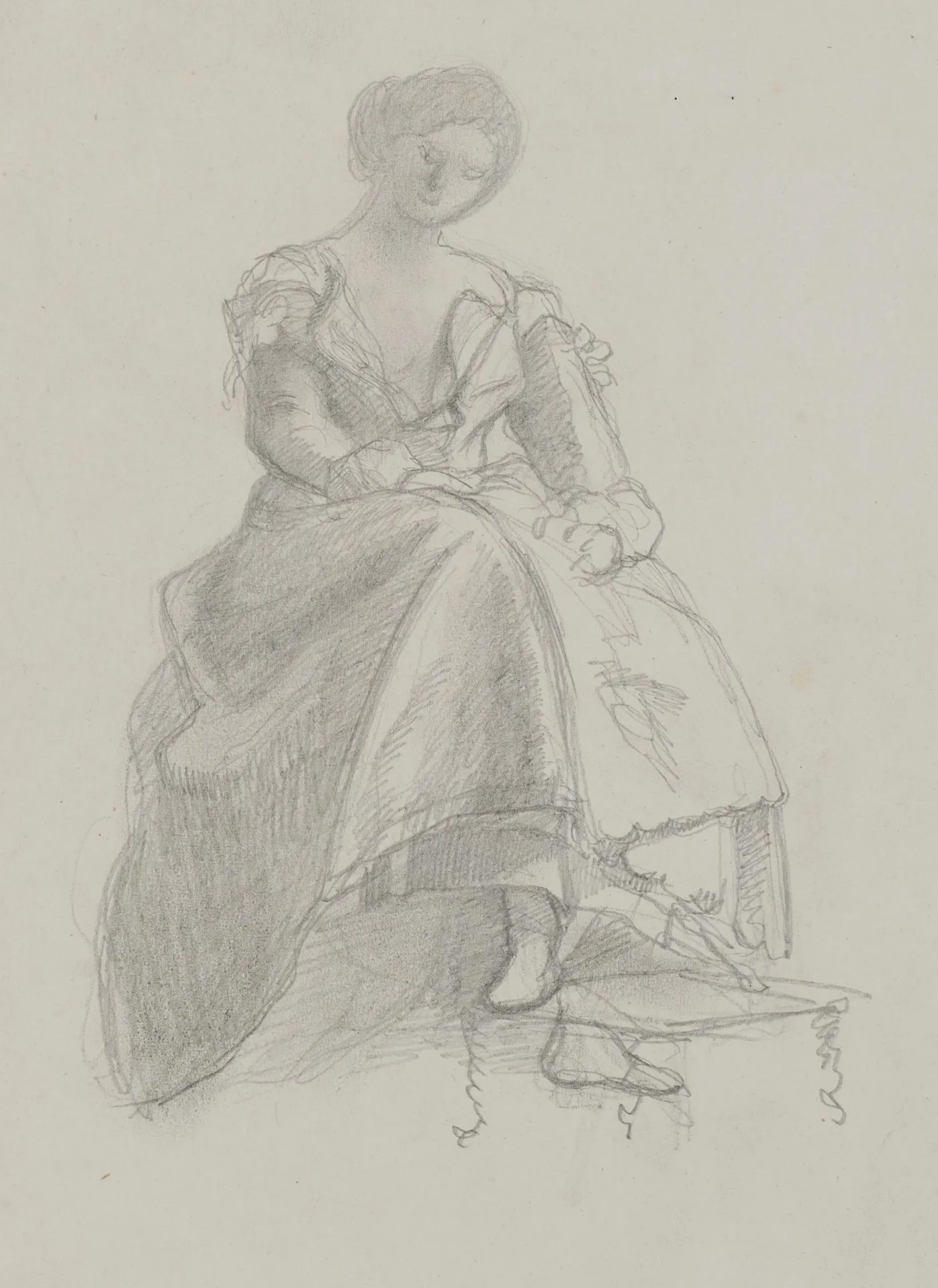 A. VIOLLET-LE-DUC (*1817), Sketch of a Seated Woman, Pencil Adolphe
