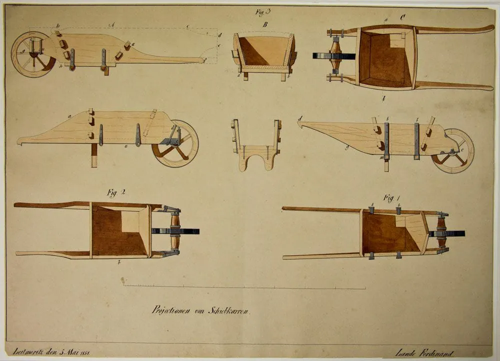 F. LANDE (*1851), Drafts of push and push troll... | Watercolours: bids ...