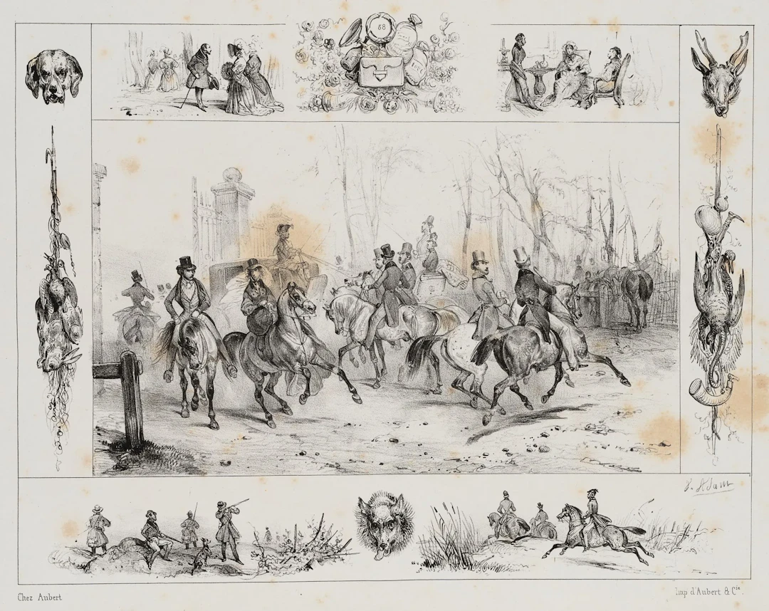 V. ADAM (1801–1866), Various hunting scenes, Lithography Victor-Jean
