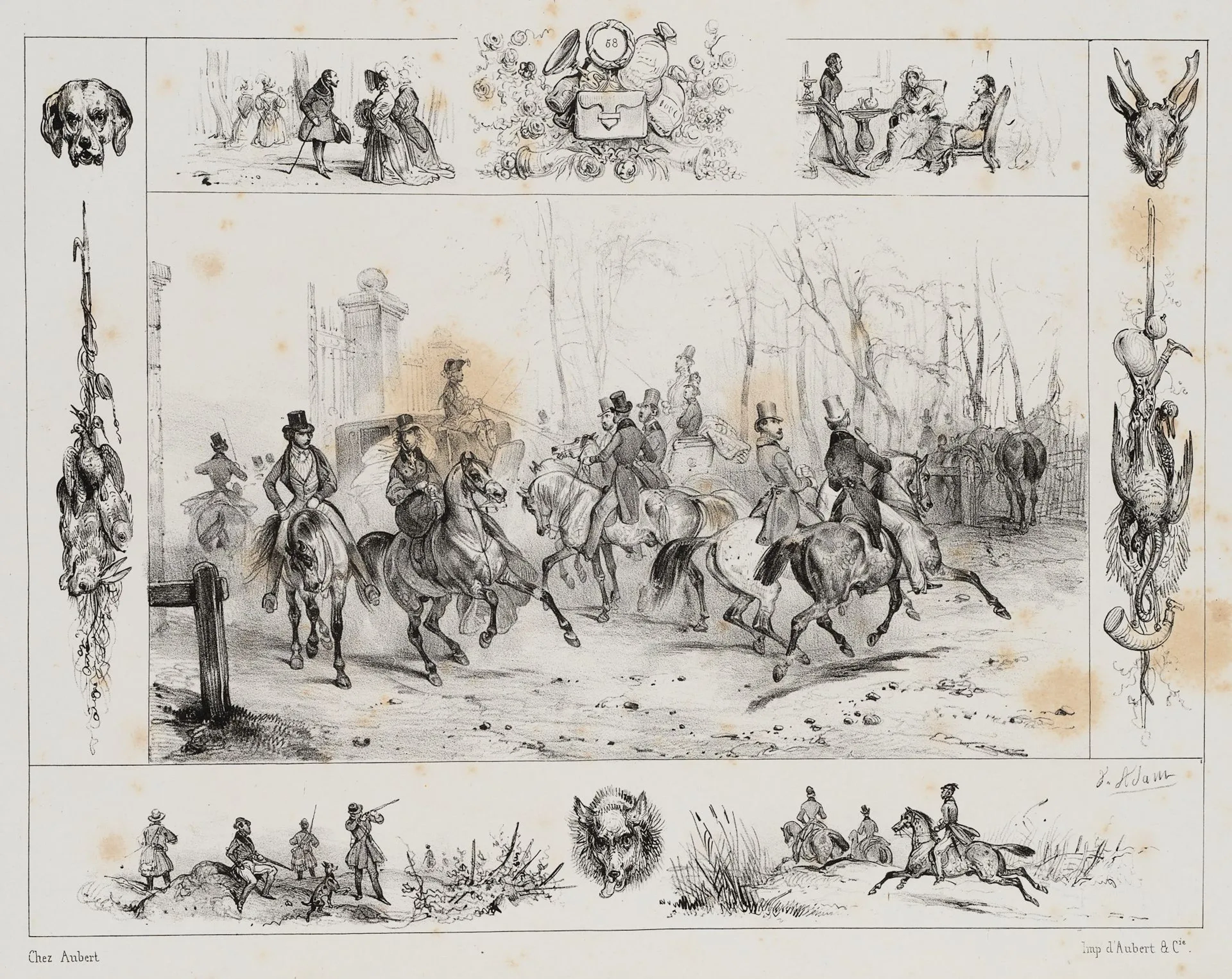 V. ADAM (1801–1866), Various hunting scenes, Lithography Victor-Jean