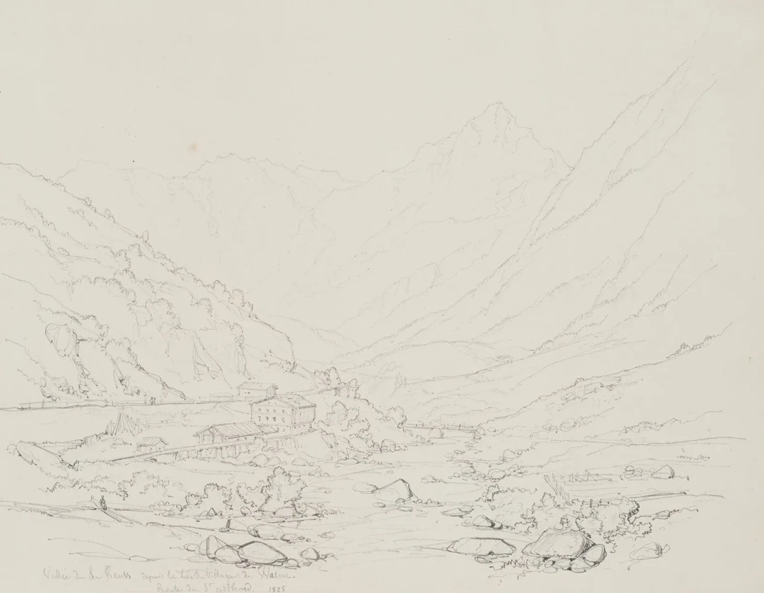 E. BRETENIÈRES (*1804), The Reuss Valley near Wassen, St. Gotthard