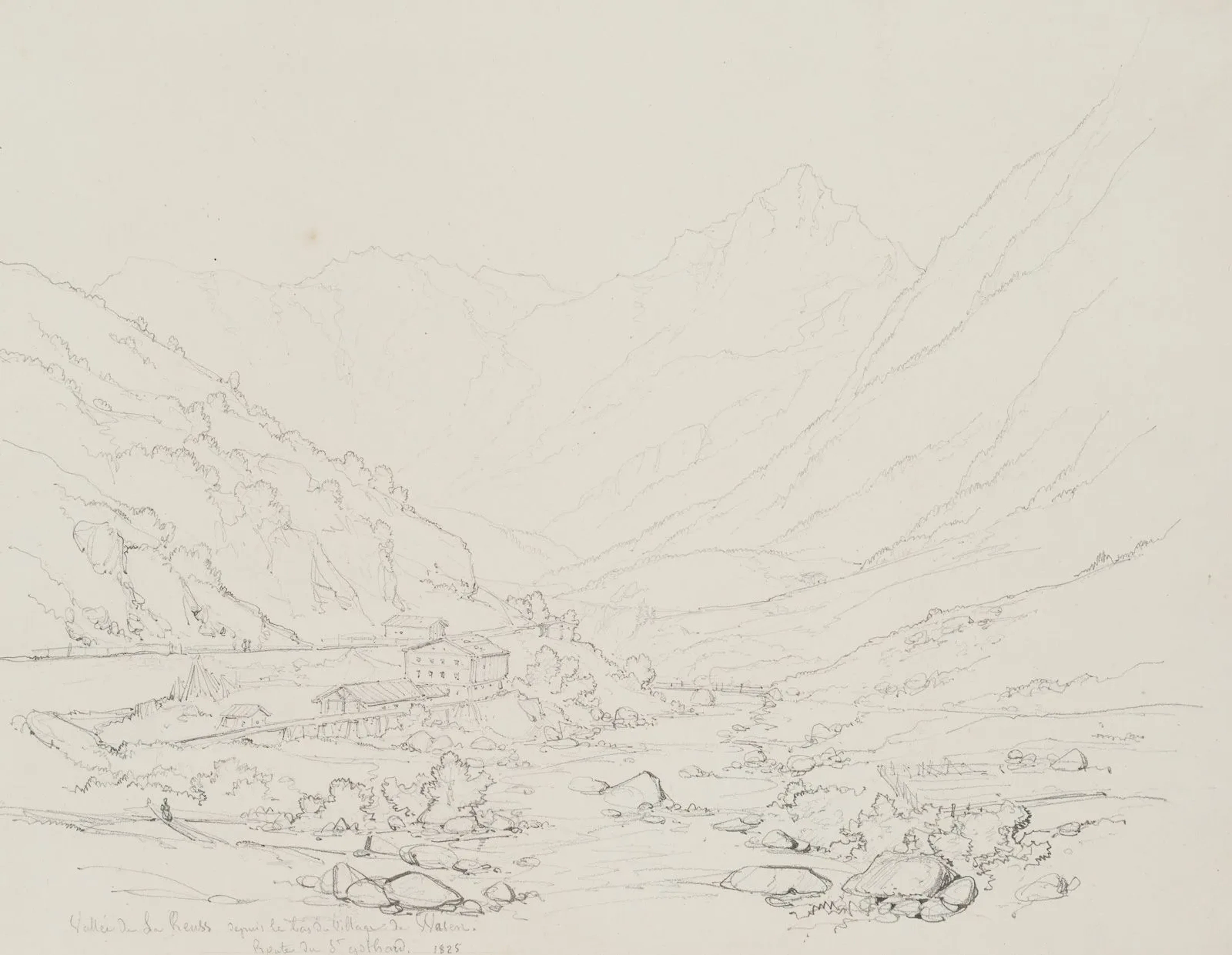 E. BRETENIÈRES (*1804), The Reuss Valley near Wassen, St. Gotthard