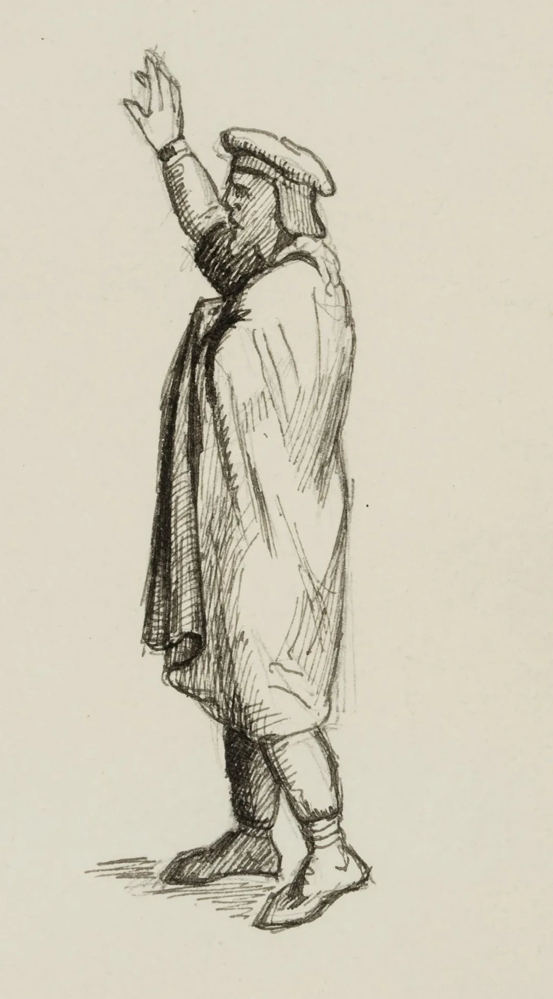 E. RONDAHL (1858–1914), Costume sketch of a man wearing a cloak, pen