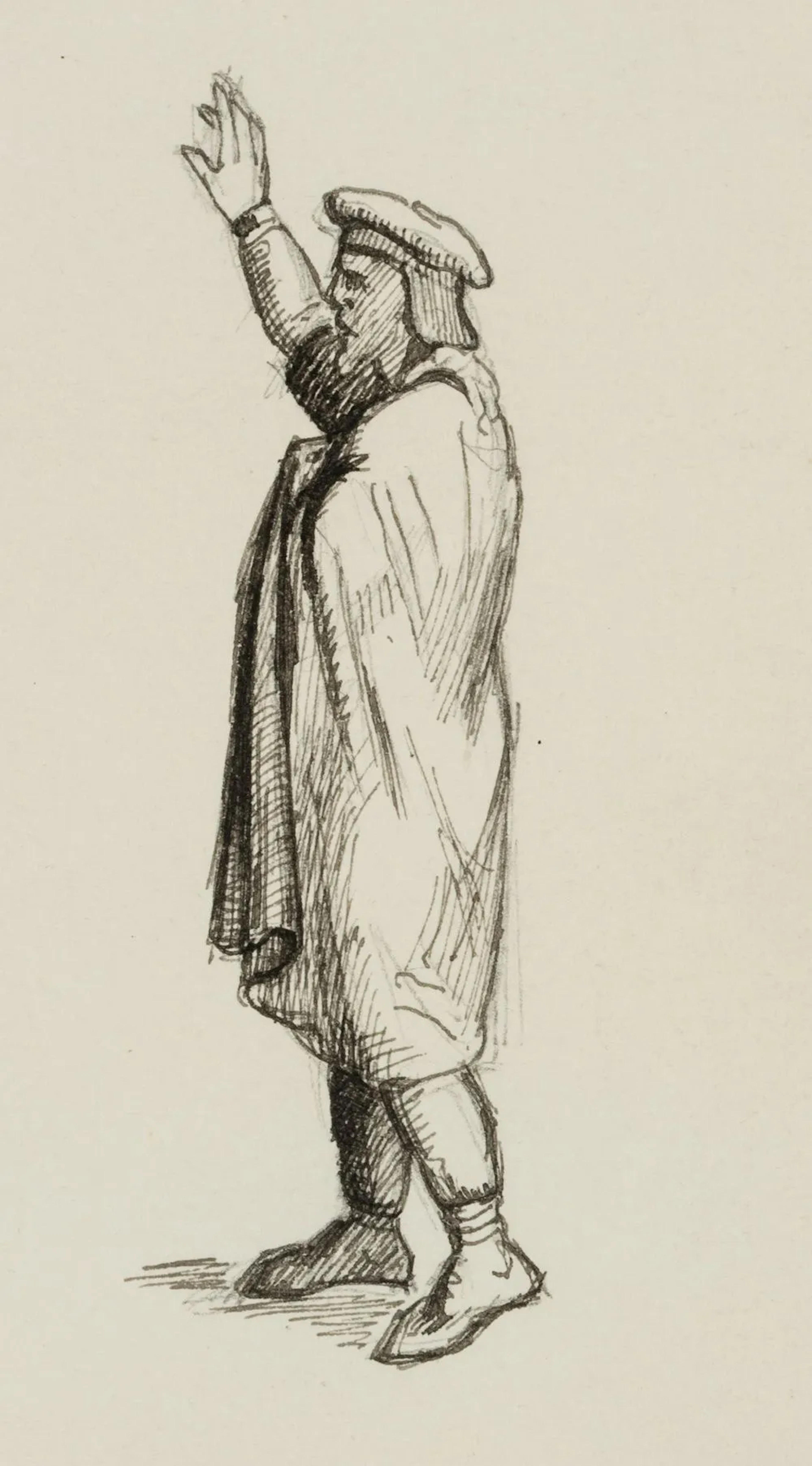 E. RONDAHL (1858–1914), Costume sketch of a man wearing a cloak, pen
