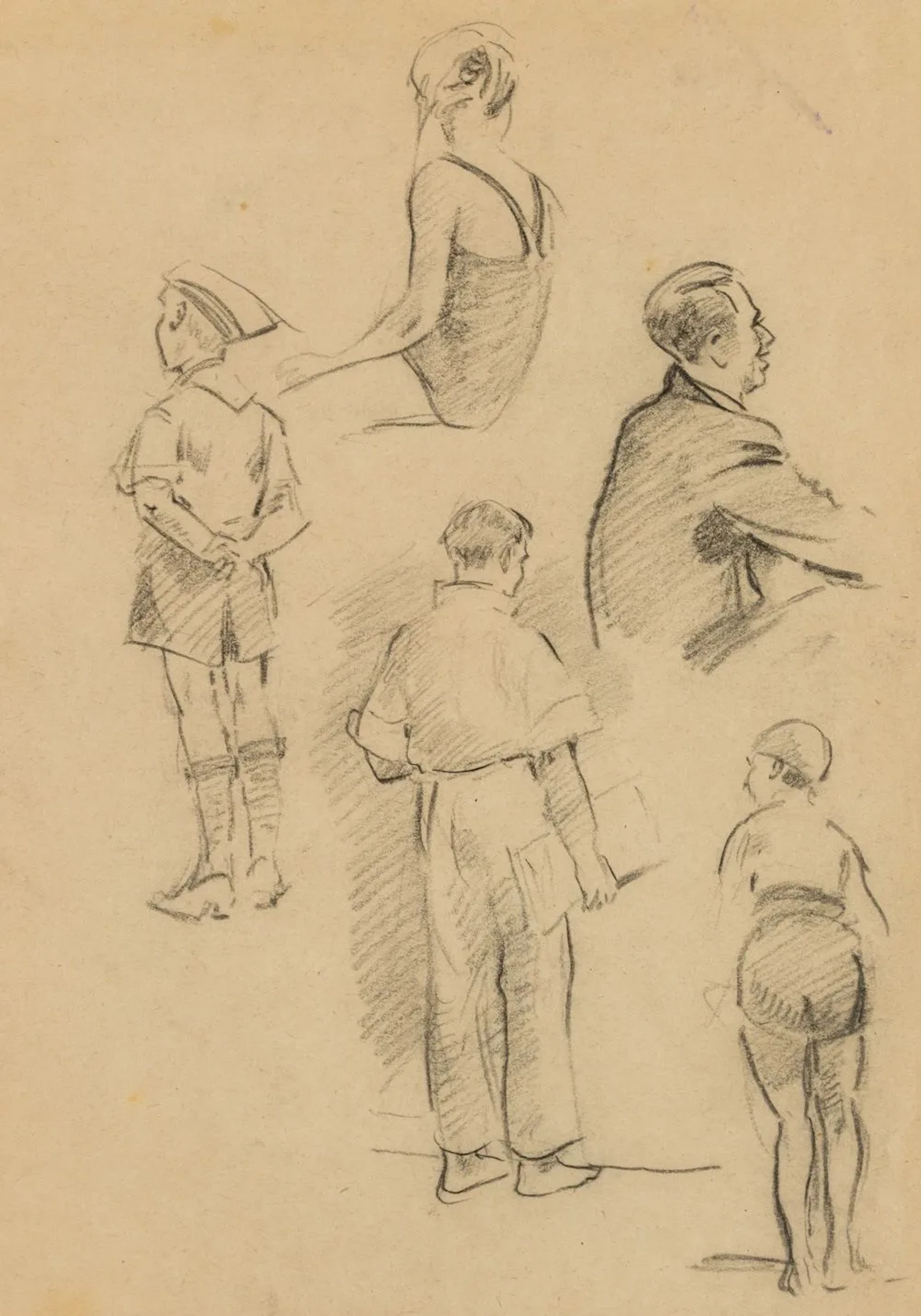 J. WIEGMAN (*1884), Posture Studies from the Rear View, Charcoal Jan