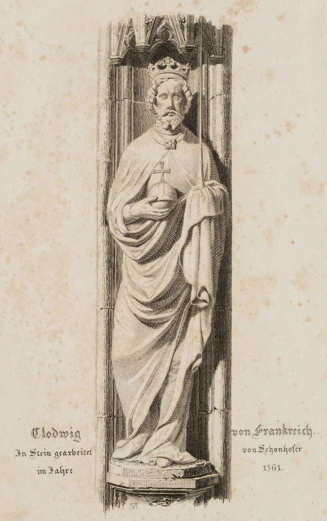 A. REINDEL (1784-1853), Clovis I, fountain in Nuremberg, Etching Albert