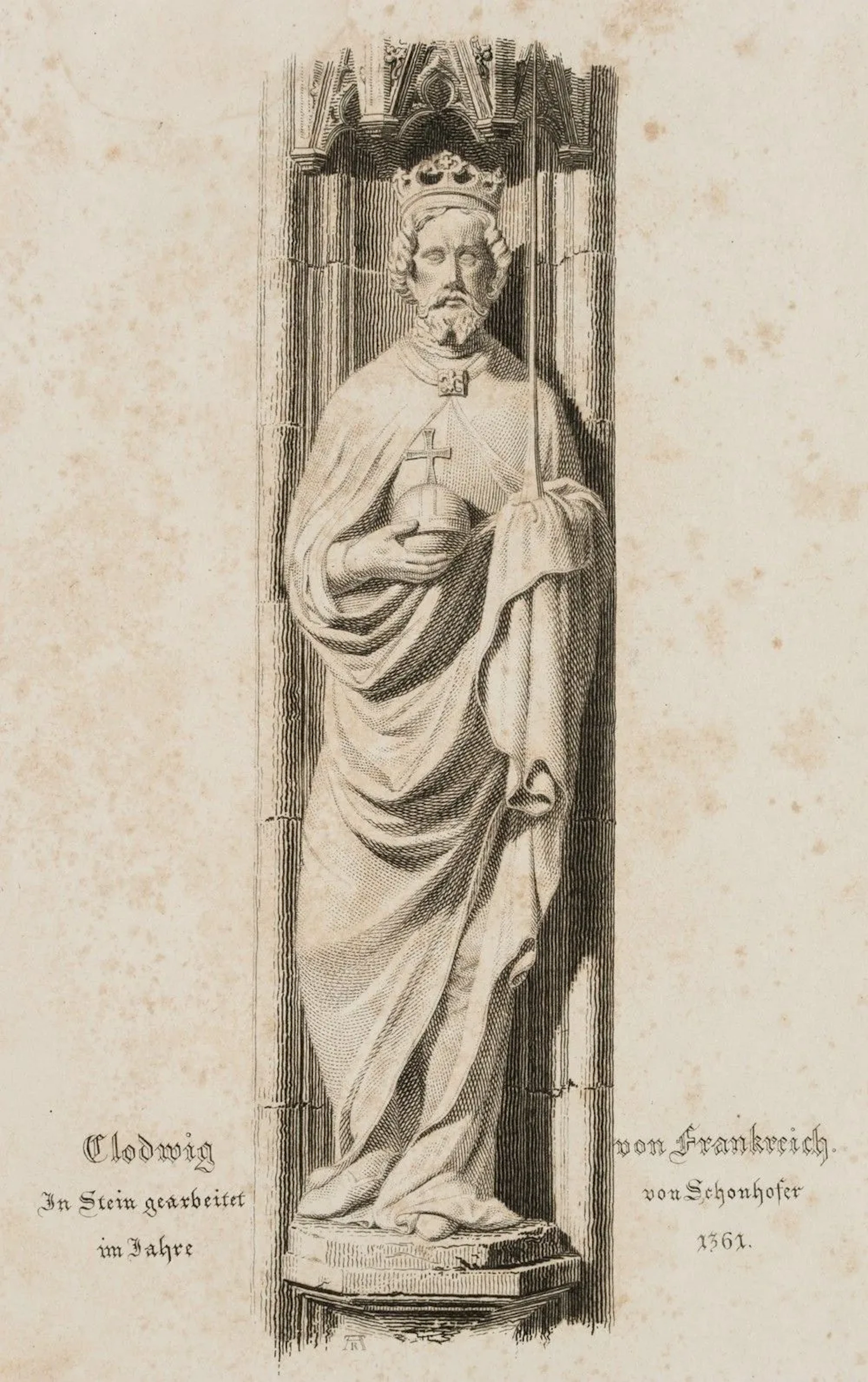 A. REINDEL (1784-1853), Clovis I, fountain in Nuremberg, Etching Albert