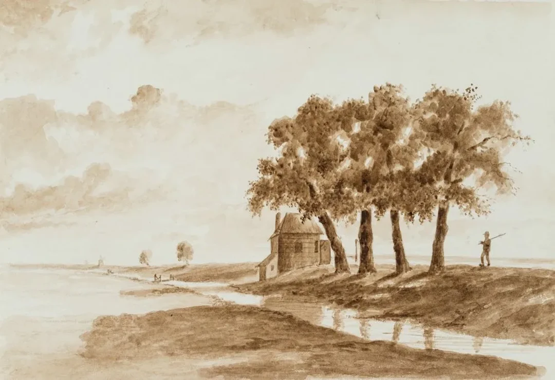 Unknown (19th century), Coastal Landscape with a Fisherman, Watercolor