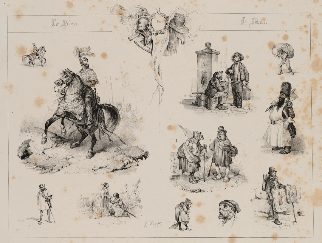 V. ADAM (1801–1866), Panel depicting scenes with figures, Lithograph