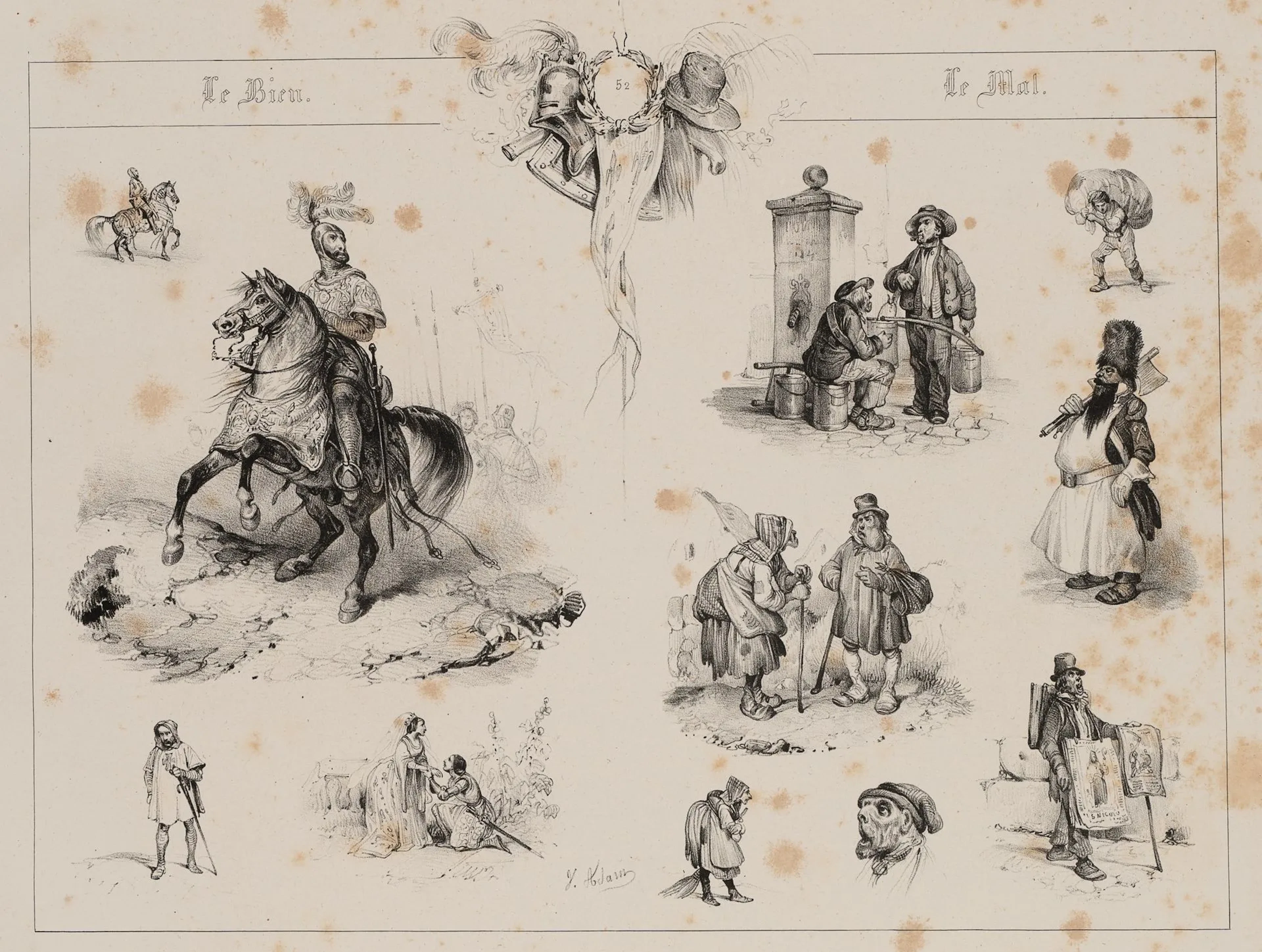 V. ADAM (1801–1866), Panel depicting scenes with figures, Lithograph