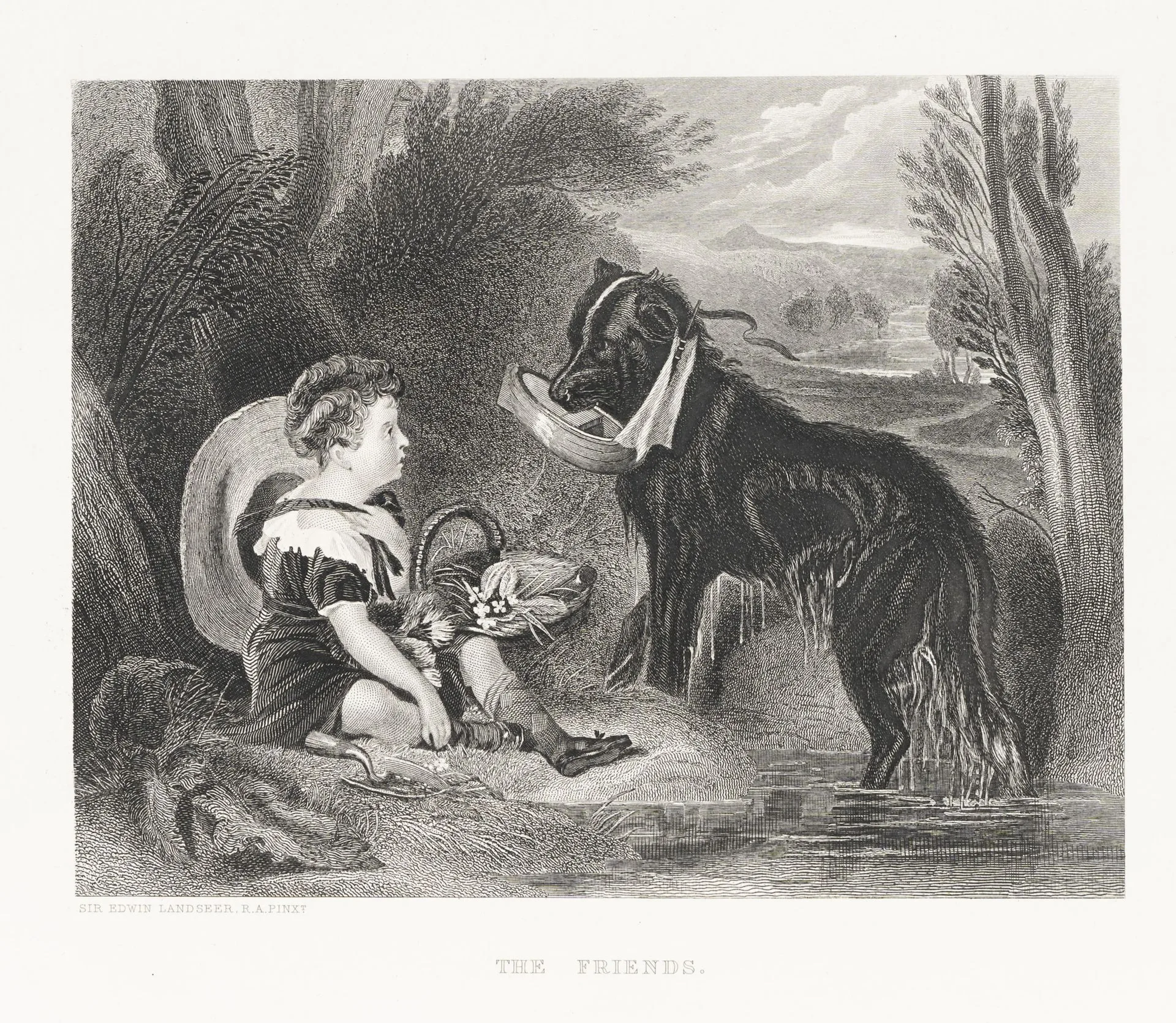 After LANDSEER (*1802), A Child and a Dog by the River, Steel engraving