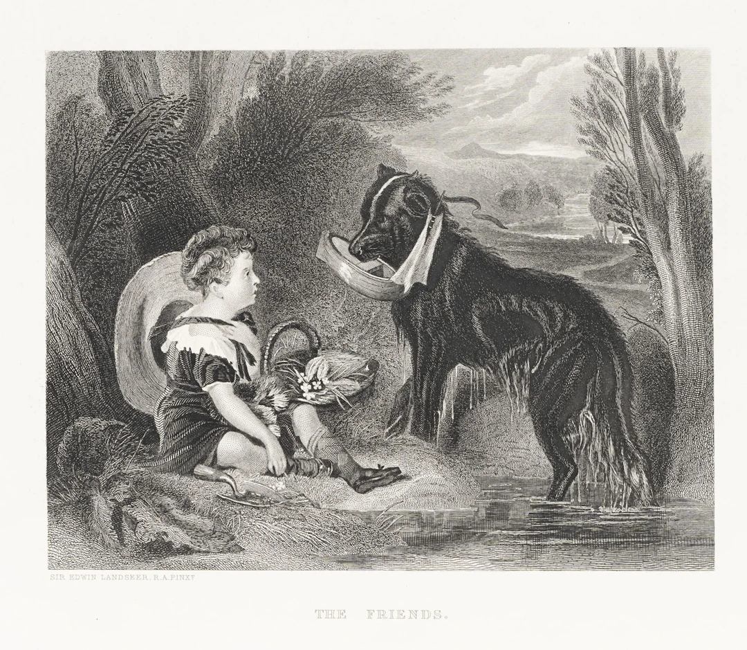 After LANDSEER (*1802), A Child and a Dog by the River, Steel engraving