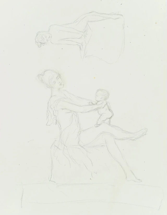 Unknown (19th century), Women and dancing fairy-like creatures, Pencil