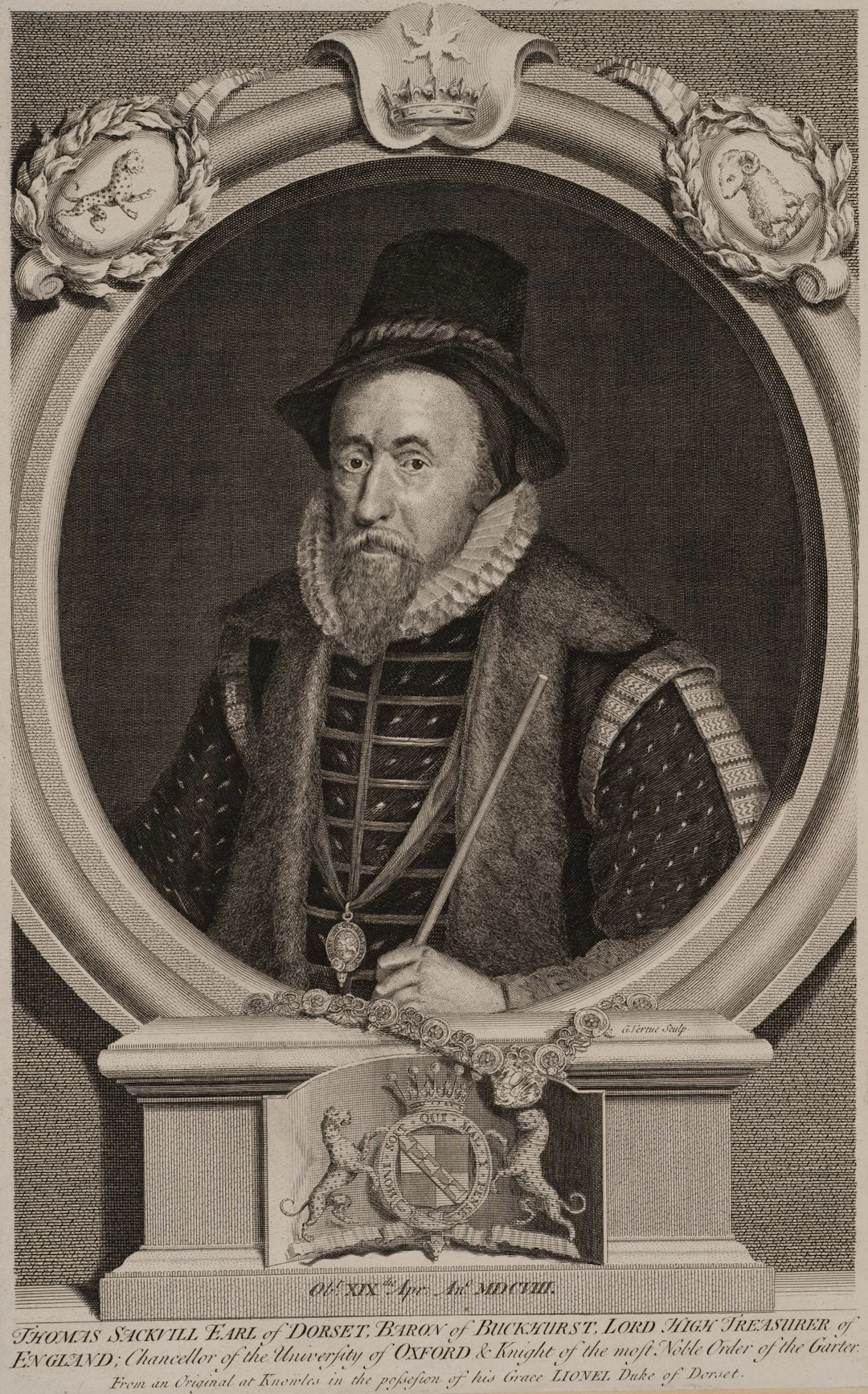 G. VERTUE (1684–1756), Portrait of Thomas Sackville, circa 1737, Etching