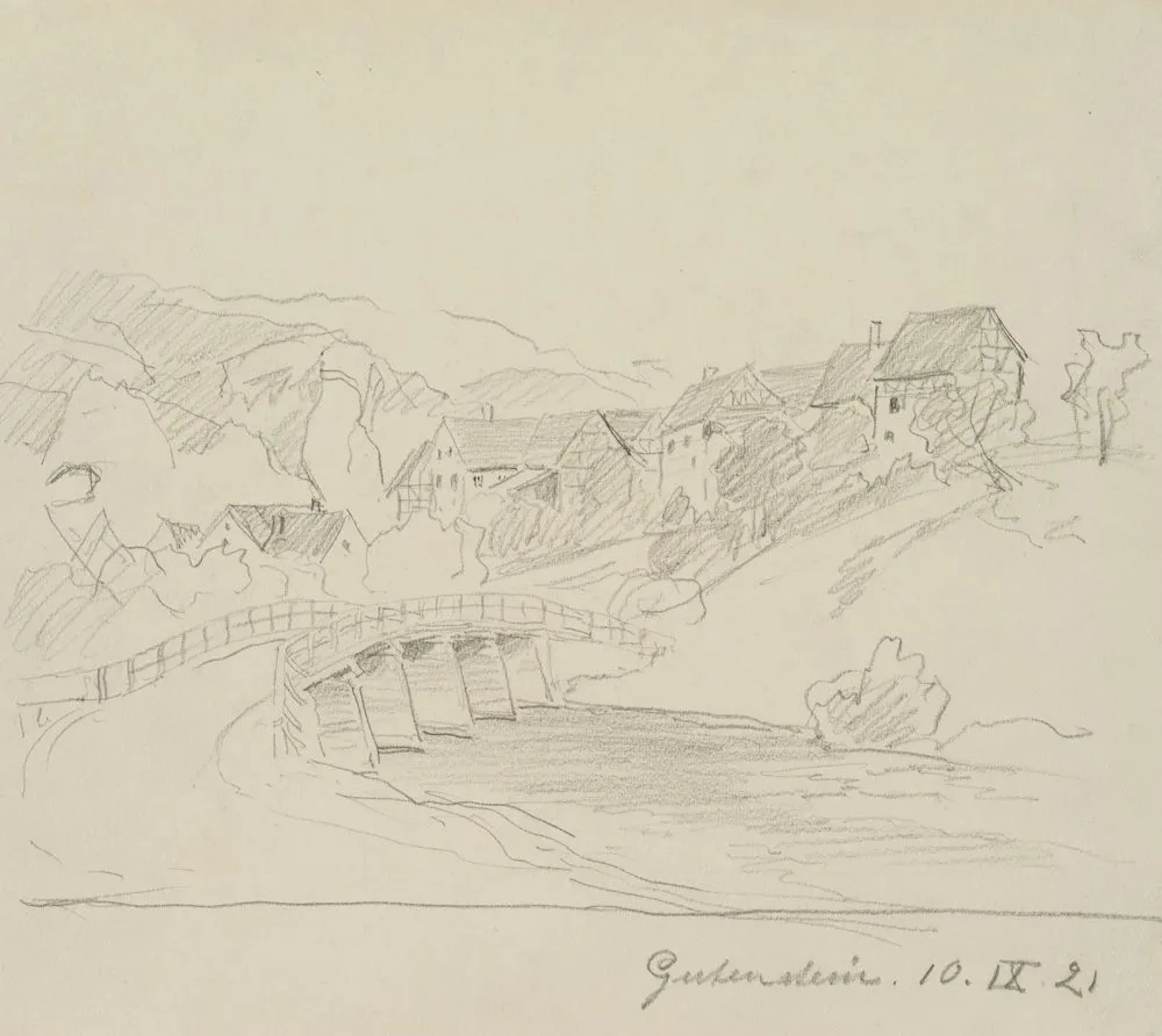 Unknown (19th), Bridge in Gutenstein near Sigmaringen, 1821, Pencil