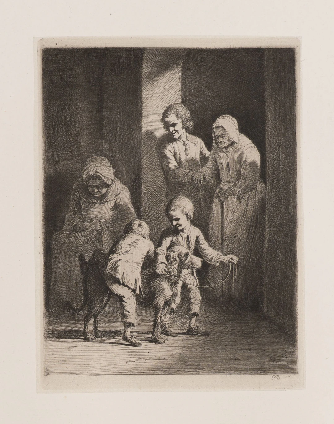 J. BOISSIEU (1736–1810), Children Playing with a Dog, Etching Jean