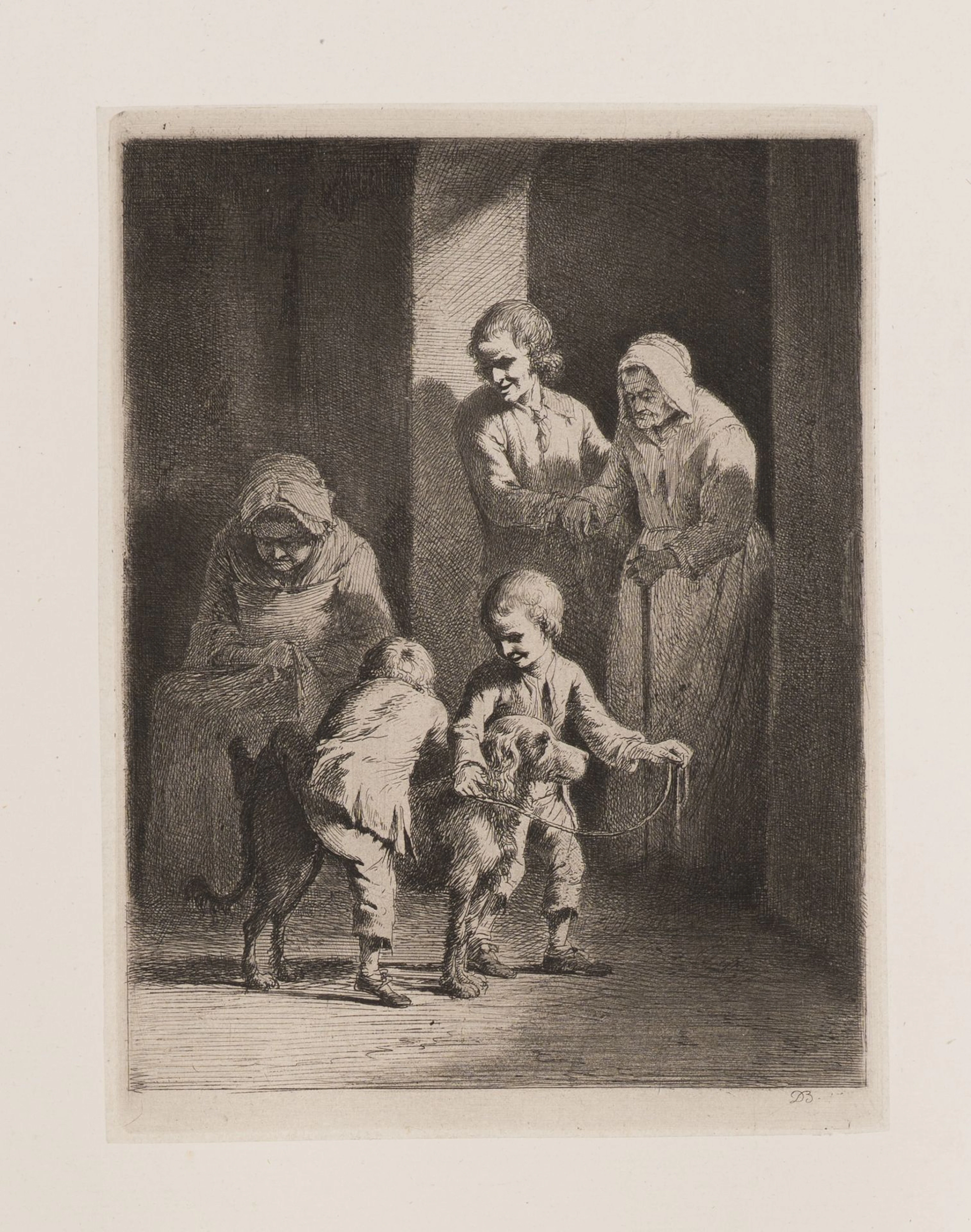 J. BOISSIEU (1736–1810), Children Playing with a Dog, Etching Jean